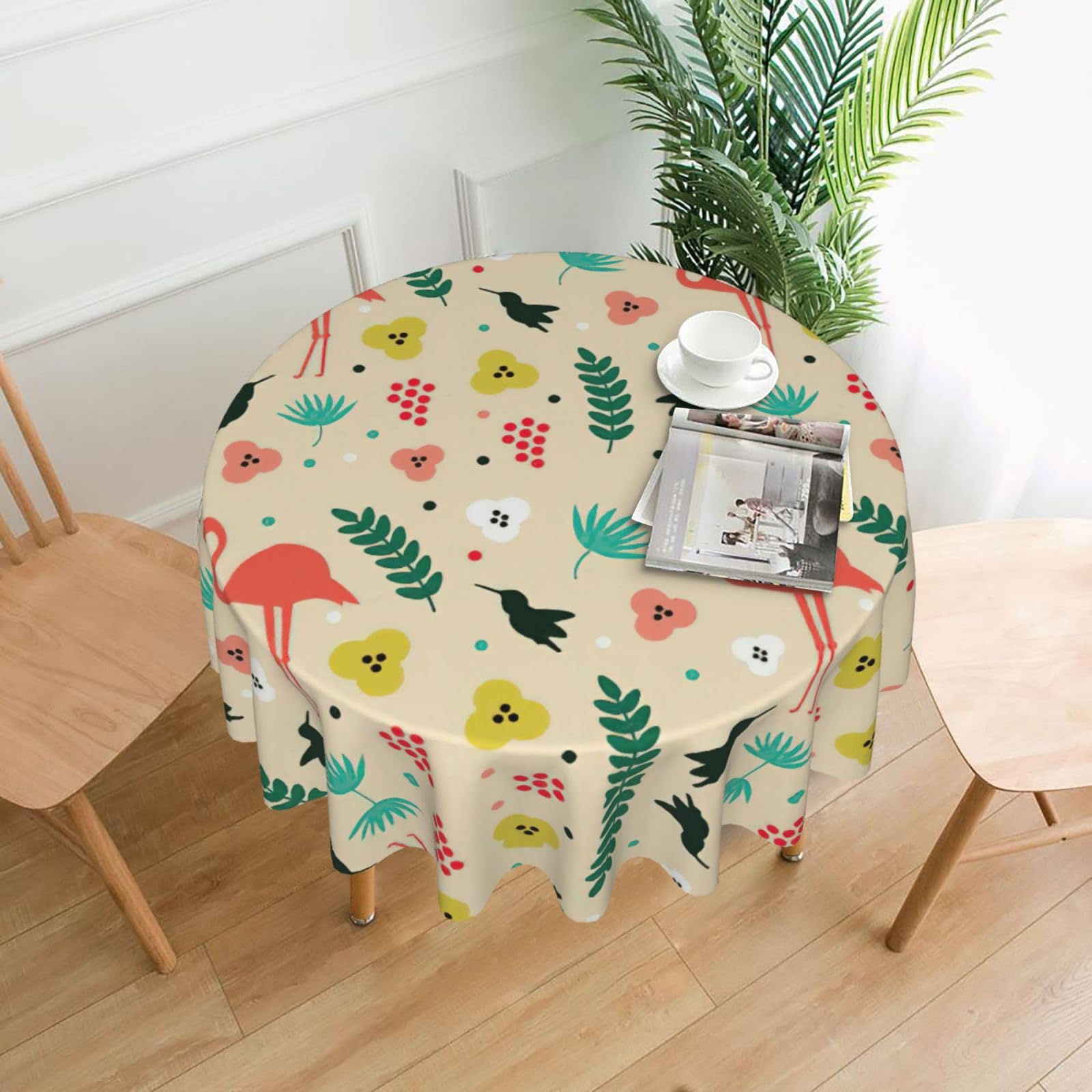 Zcmkjlg Tropical Pattern Print Quick Ship Round Tablecloth 60in Polyester Washable Cover for Dining Room