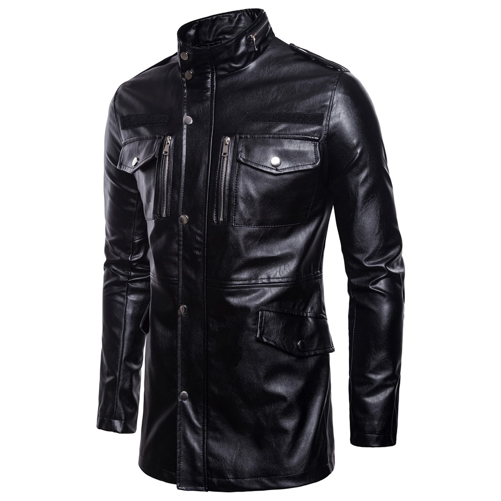 Hombres Chaqueta de Cuero,Otoño Invierno Espesar Cuero de la Chaqueta de béisbol Largo Abrigo de Pieles Coincidencia de colores Chaqueta Impermeable a Prueba de Viento Ropa de moto Talla grande PU