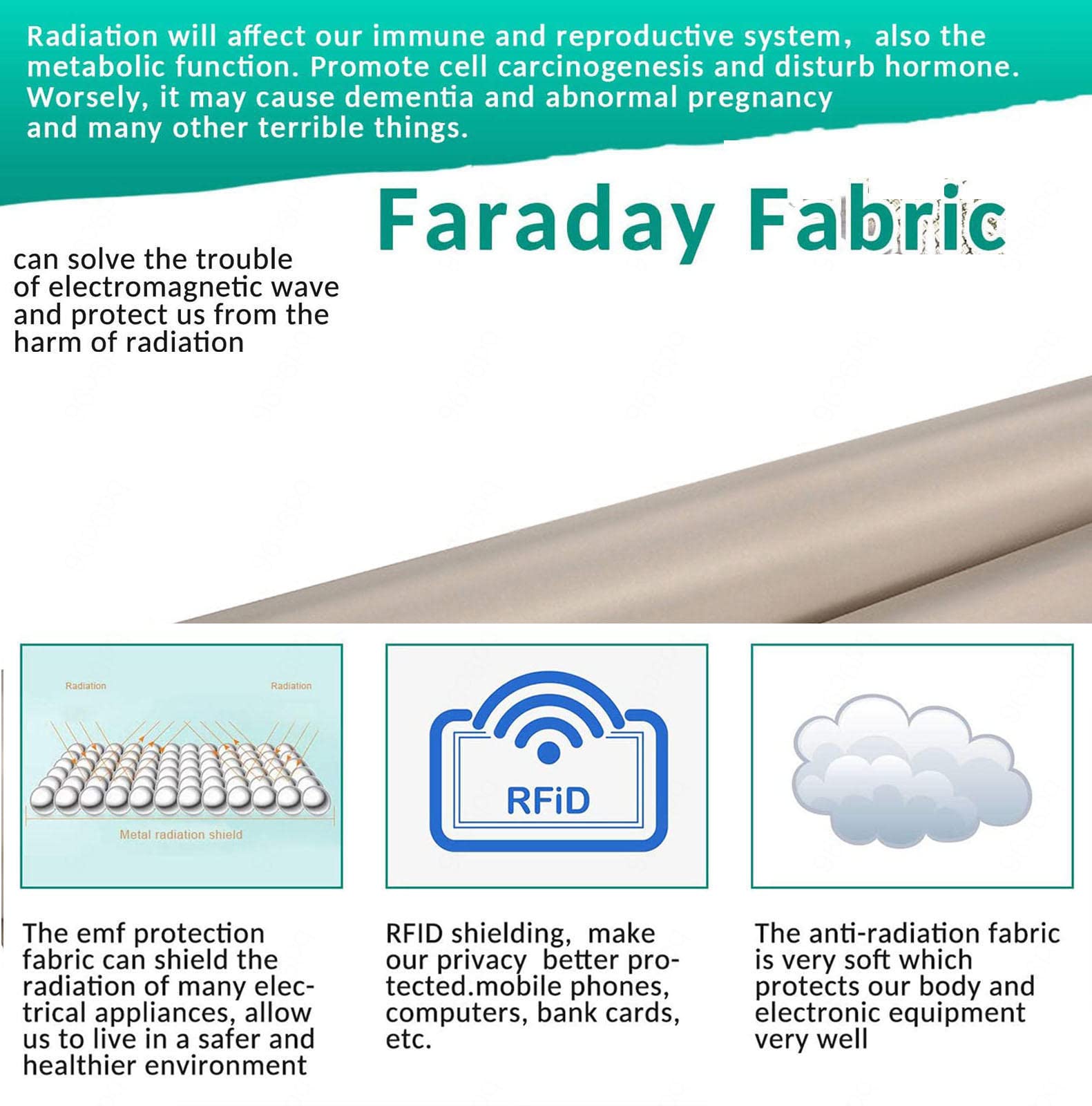 EMF-Schutzgewebe-Faraday-Gewebe-RFID-Abschirmungsmaterial-EMF-Blocker-Blockierung EMI-Abschirmung leitfähiges Material Schilde Signale (5G, WiFi, Zell, Blau-zu-to-th), Silber-9m