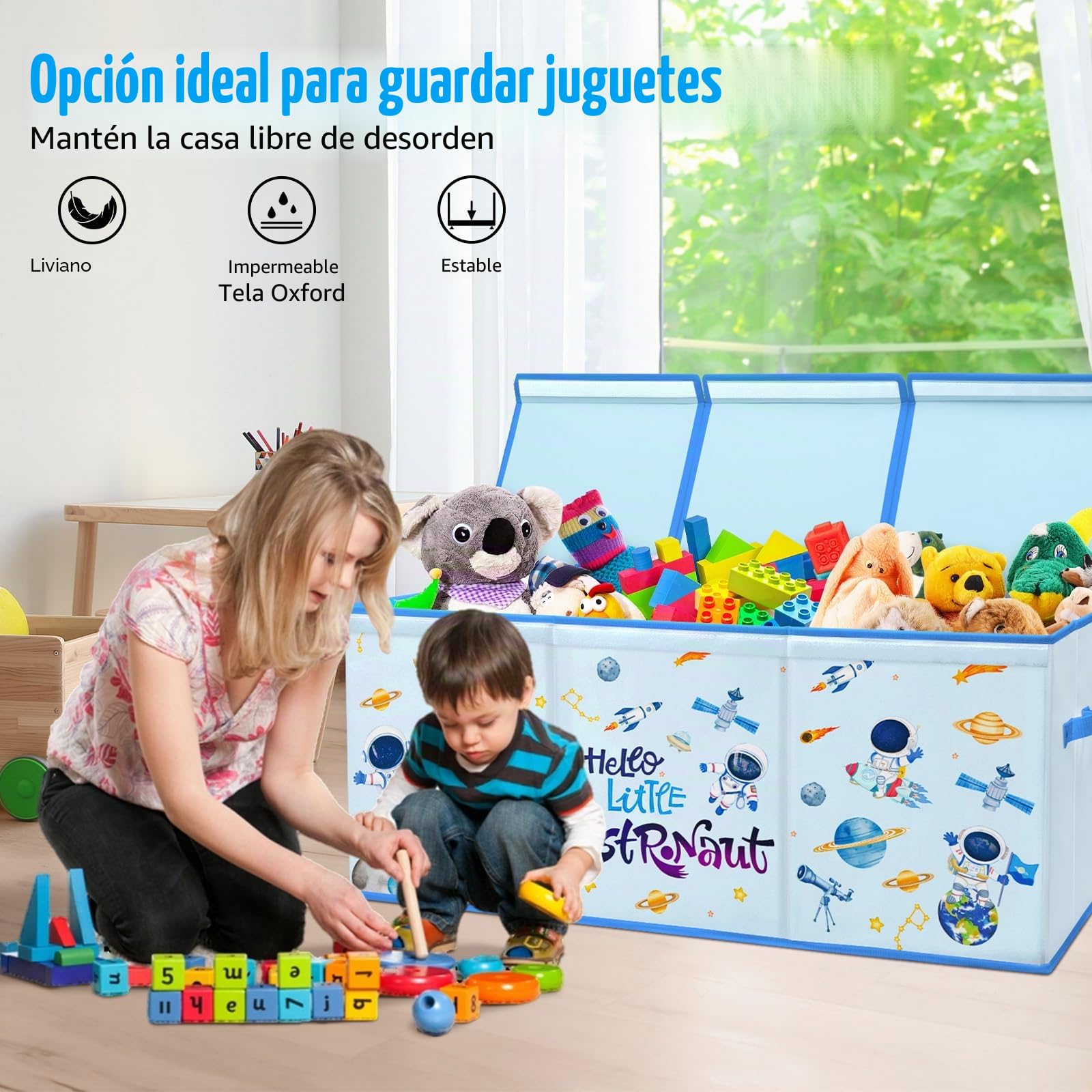 decalsweet Caja de Juguete Extra Grande con Tapa Abatible, Caja Almacenaje Oxford Plegable con Asa para Niños Niñas, Baúl Juguetes y Almacenamiento Impermeable Resistente, 96×32×40(Planeta Astronauta)