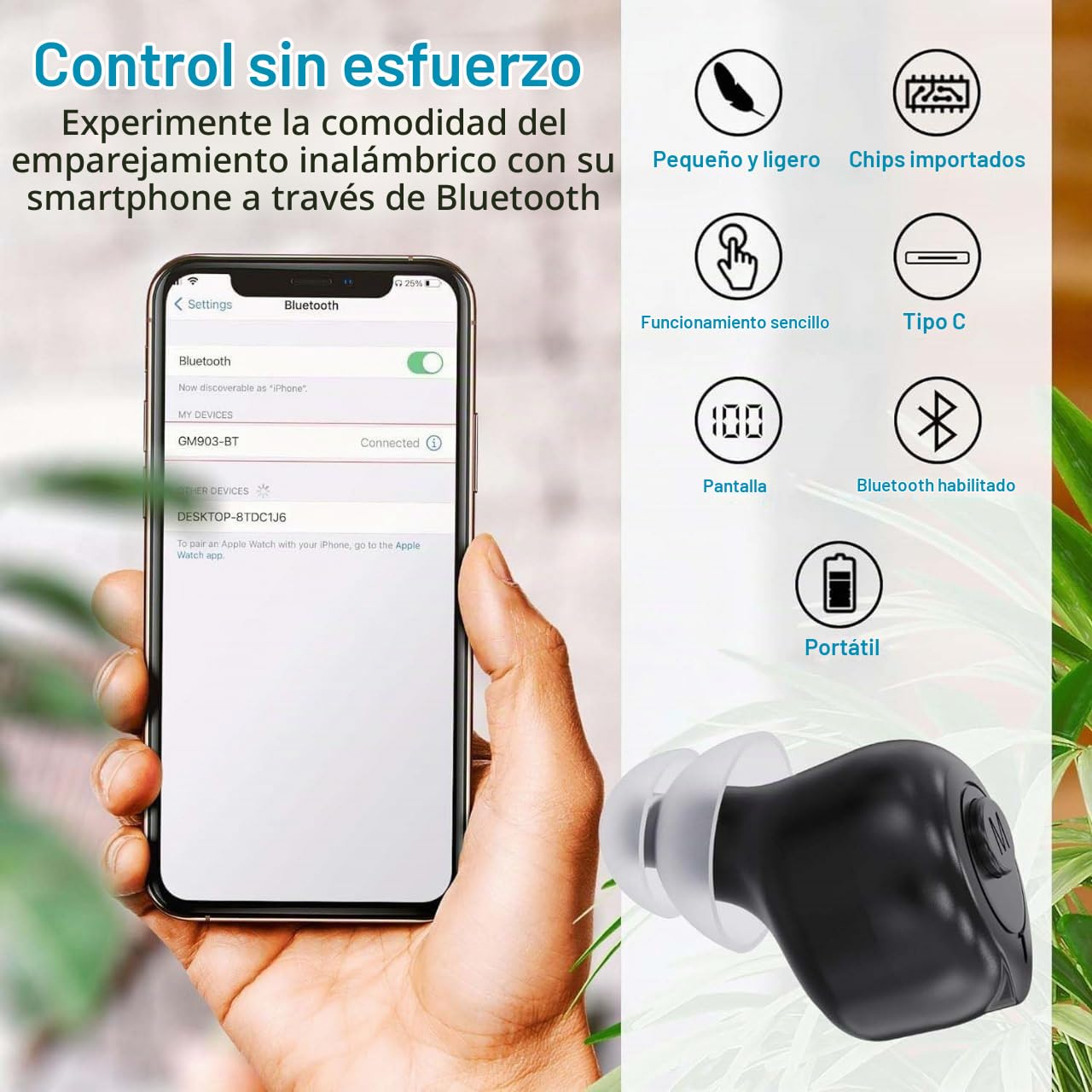 MEDca Recargable con Bluetooth para Personas Mayores y Adultos: par Personal Digital con Estuche de Transporte LCD HD de Carga, Activo, sin programación, fácil de Usar