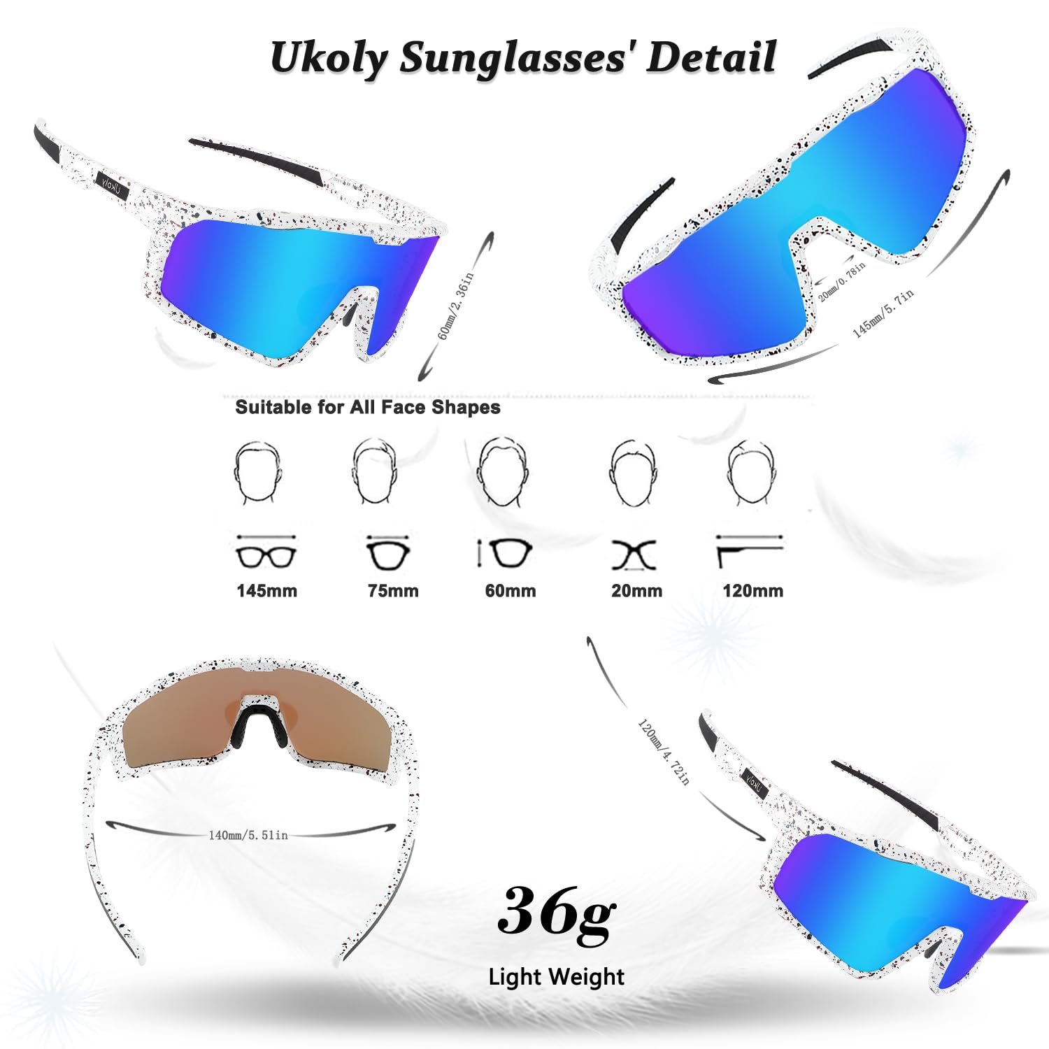 Ukoly Cycling Glasses Running Baseball Fishing Golf Sunglasses For Men Women,Sports Sunglasses HD Lens UV400coating 620