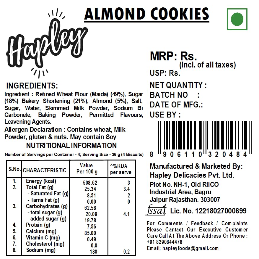 Image of Hapley Almond Cookies 300g, No Palm Oil, Deliciously Crunchy Cookies with Rich Almond Goodness