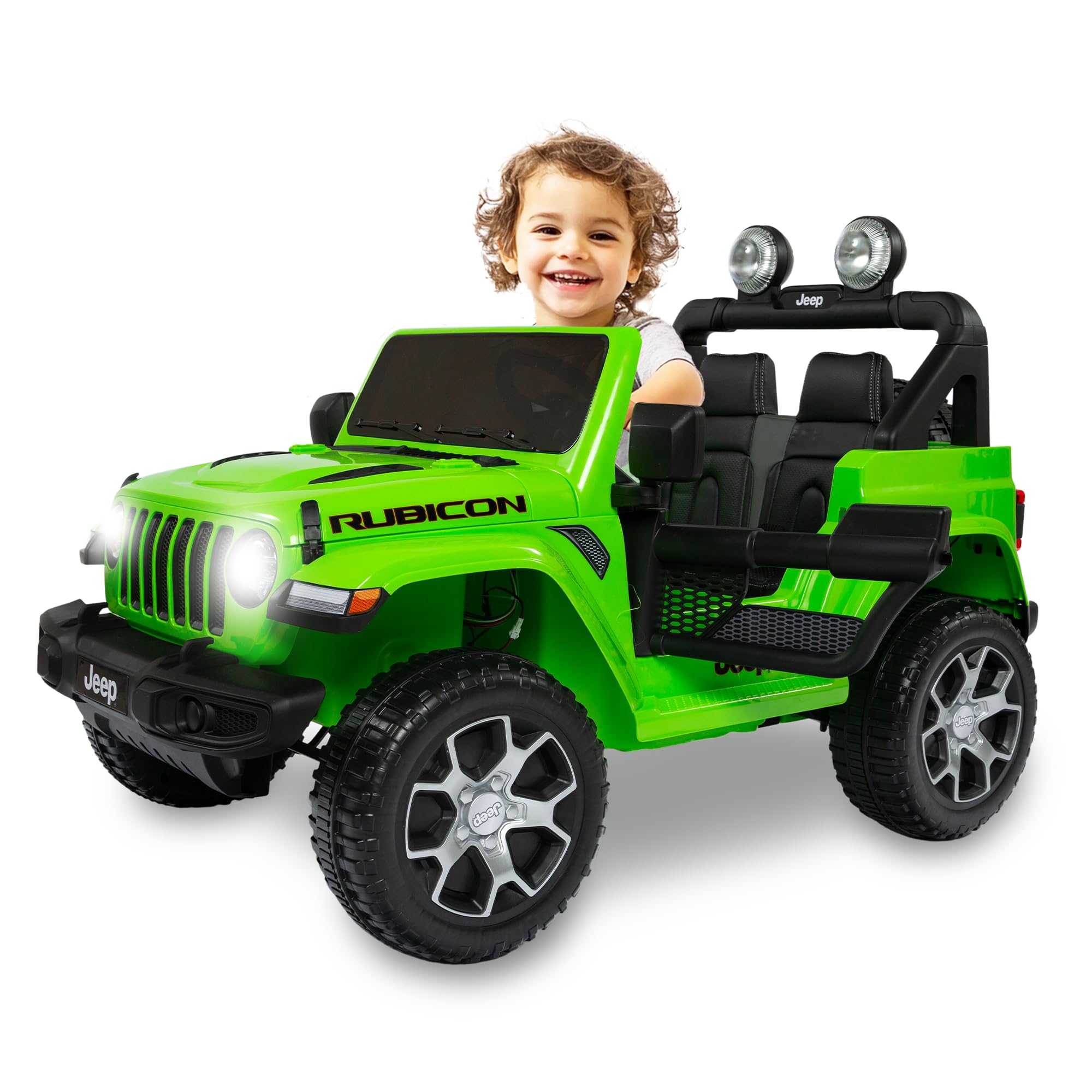 BabyCar Jeep Elettrica Per Bambini | Auto con Sedili in Pelle, Porte Apribili, MP3/USB/Micro SD | Macchina Elettrica per Bambini 12V con 2 Motori 35W | Licenza Ufficiale Jeep | Verde