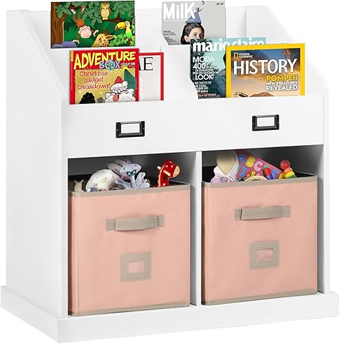 Estantería 2 en 1 estantería de madera y organizador de almacenamiento 2 cajas de almacenamiento estante de libros independiente para el hogar