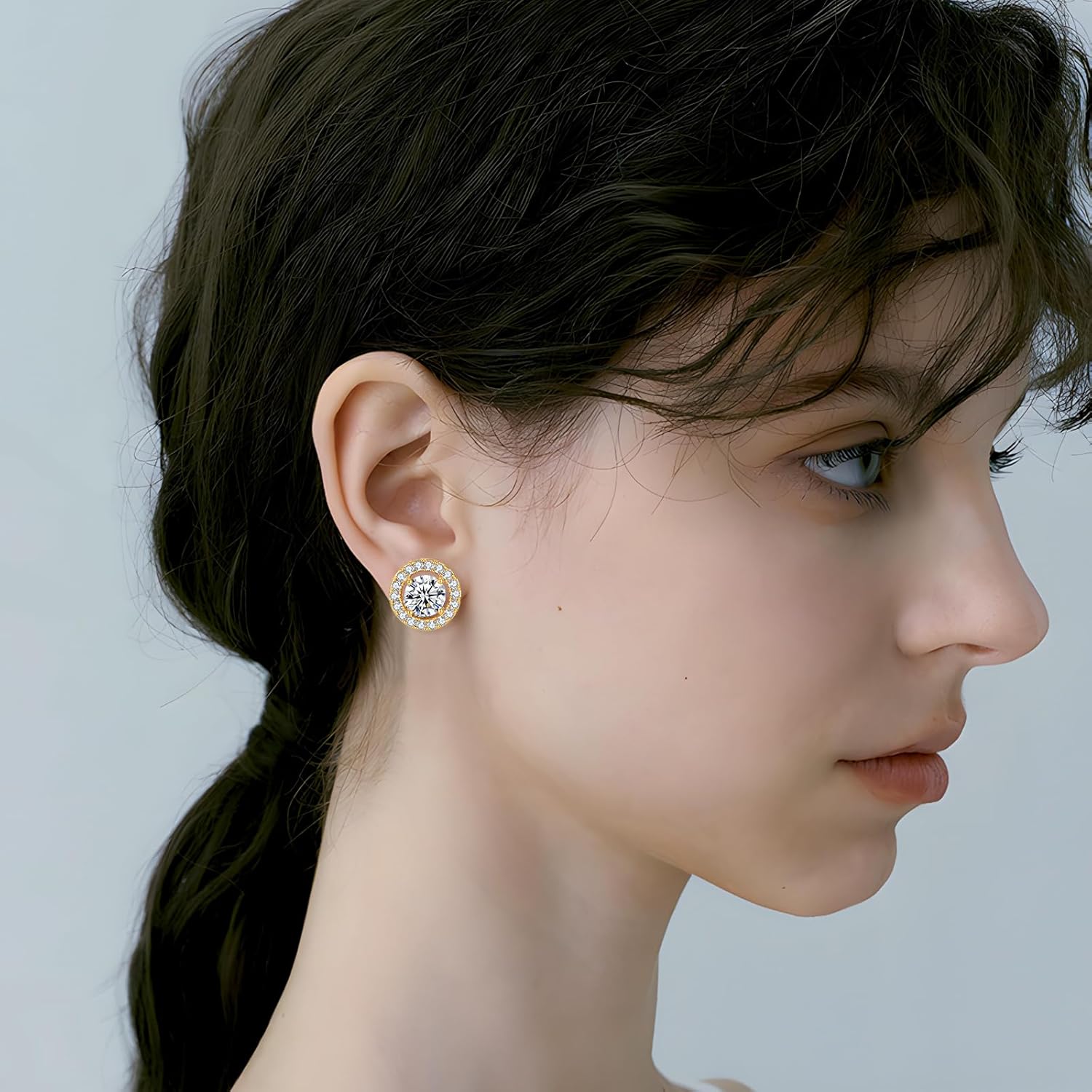 Cubic Zirconia Crystal Clip On Stud Earrings Hypoallergenic Round Non Pierced Earrings for Women - Image 4