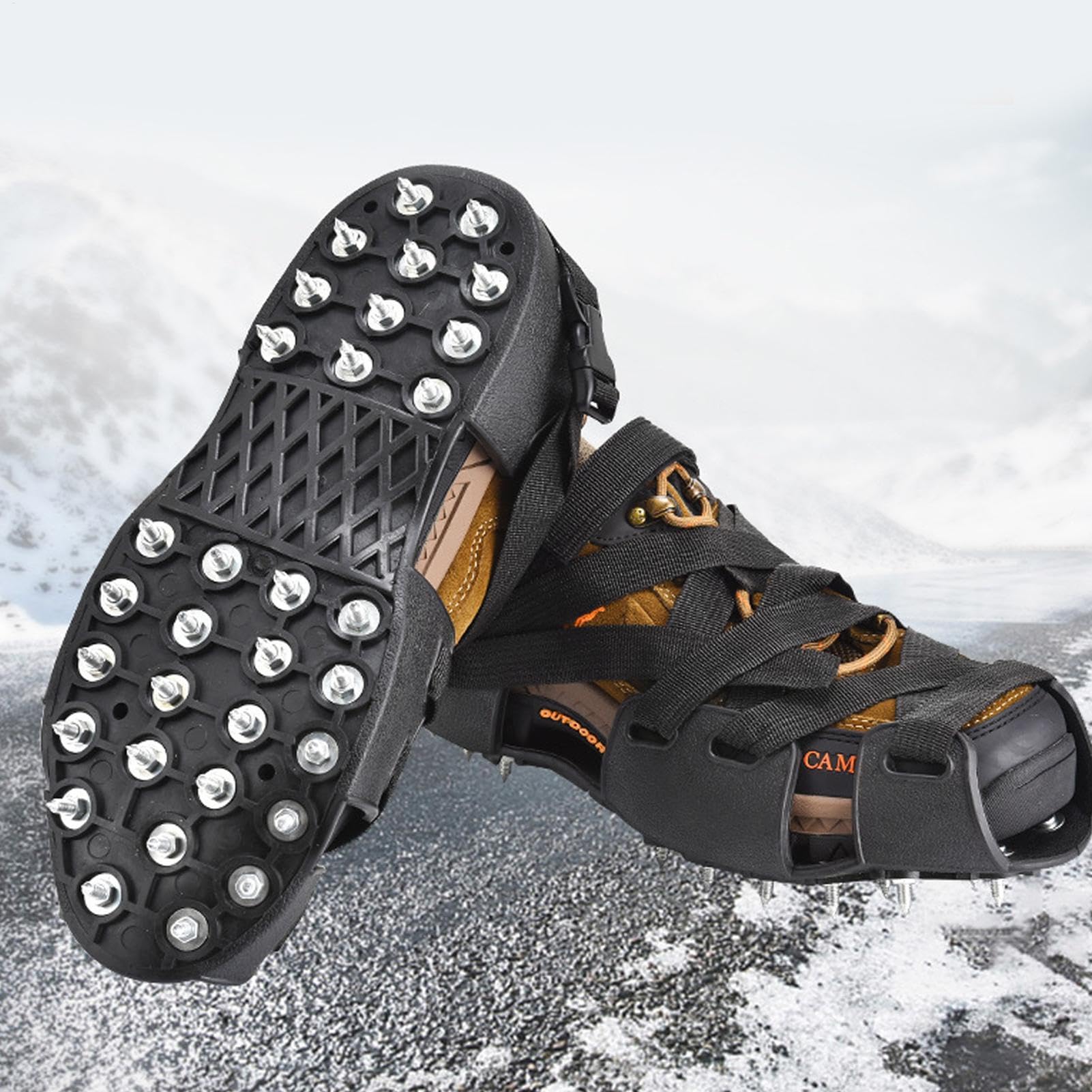 Crampons pour bottes de randonnée 32 pointes antidérapantes | Crampons neige glace pêche blanche Pour marche, escalade, pêche, alpinisme, course neige, hommes femmes jeunes, bottes