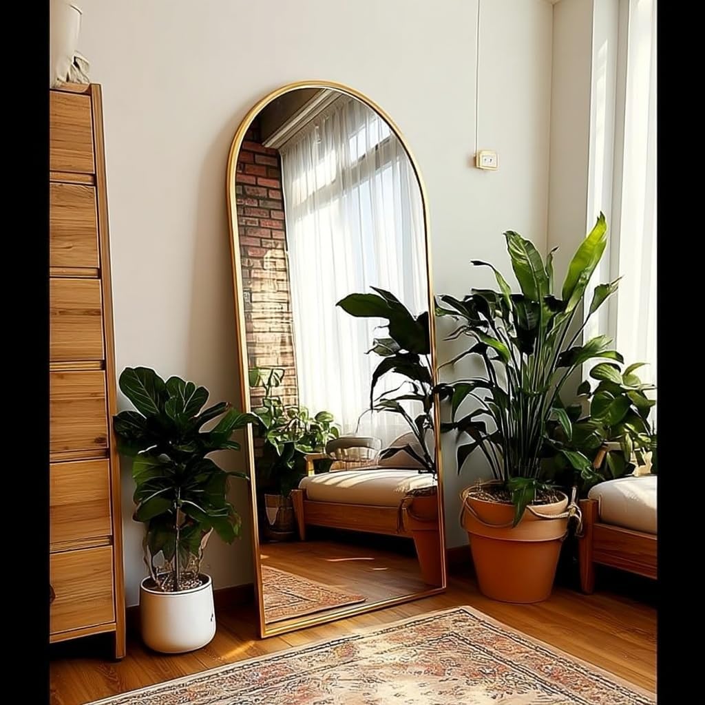 58x18 in arched full-length mirror, gold freestanding room decor