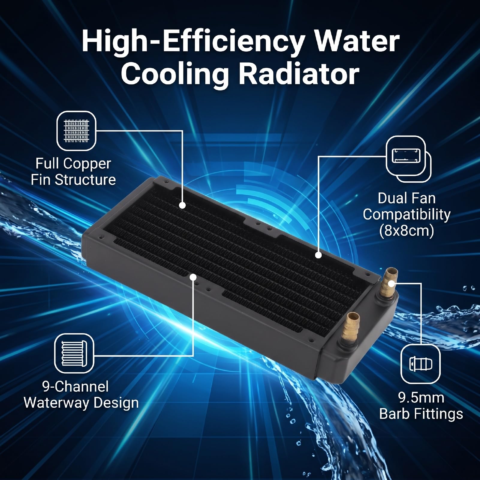 Radiador de Refrigeración Líquida, Ventilador de Cobre de 9