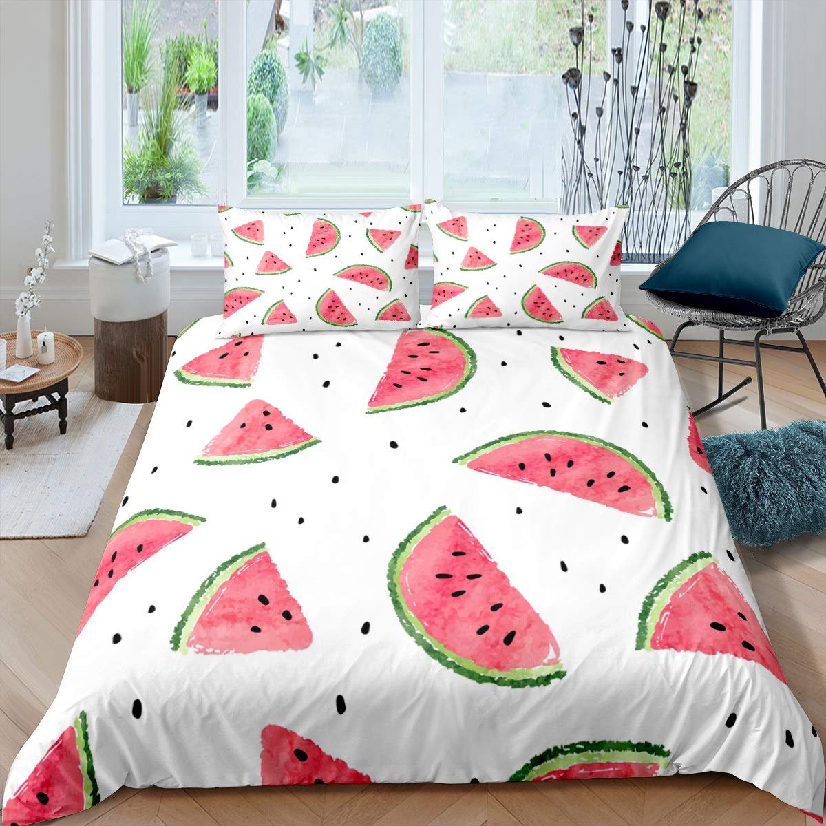 Erosebridal Watermelon Duvet Cover Set - 100% Cotton King Size, Fruit Pattern Bedding With Zipper