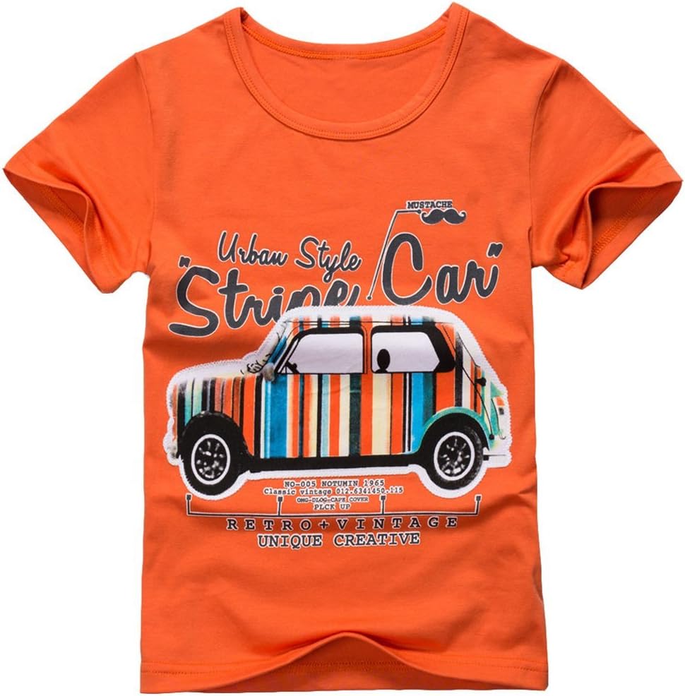Toddle Baby Boys Cotton Short Sleeve Car Pattern Orange Tee Shirt 3T 1-6 Years