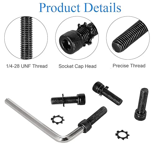 Miniatura 5 de HanTof 4 juegos de tornillos de agarre de cabeza Allen AR de repuesto con arandelas de bloqueo de dientes exteriores, chapado en zinc negro,