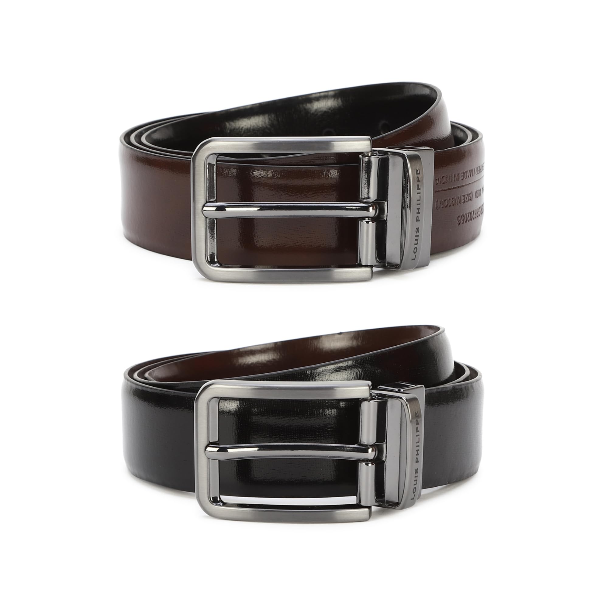 Men Solid Reversible Formal Italian Leather with Brush Gun Metal Buckle Belt