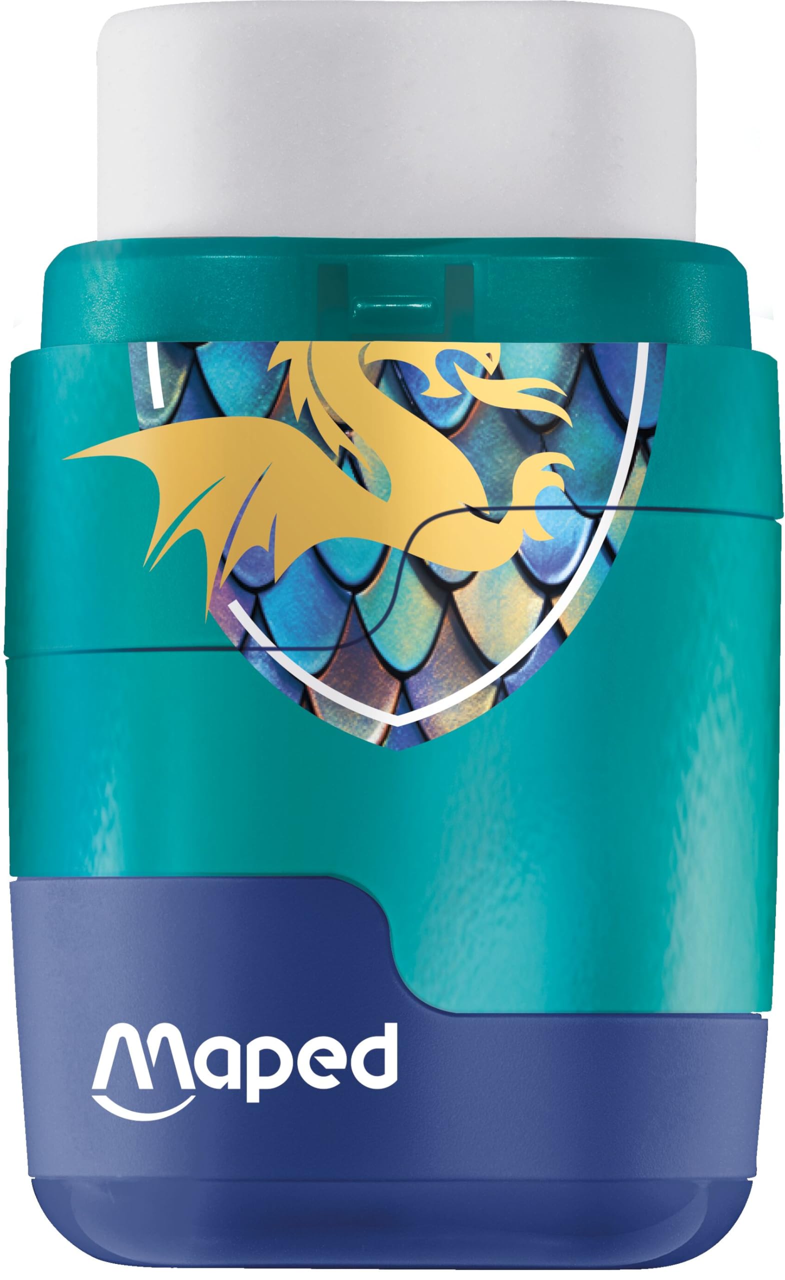 Maped - Display mit 20 Bleistiftspitzer Duo Dragon – 2 in 1 – Anspitzer mit 2 Löchern + Radiergummi – ohne PVC und Phthalat – mit Nachfüllpack