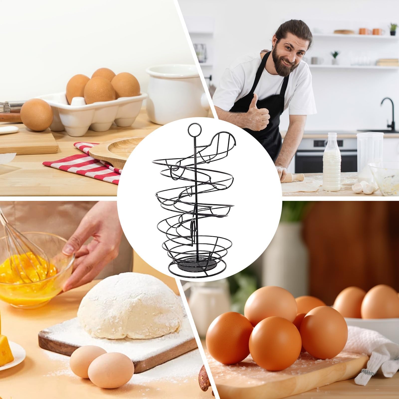 MRKU Cesta de Almacenamiento para Huevos de Cocina - Soporte metálico para exhibición de Productos Frescos para encimera, Carrito para el hogar/apartamento