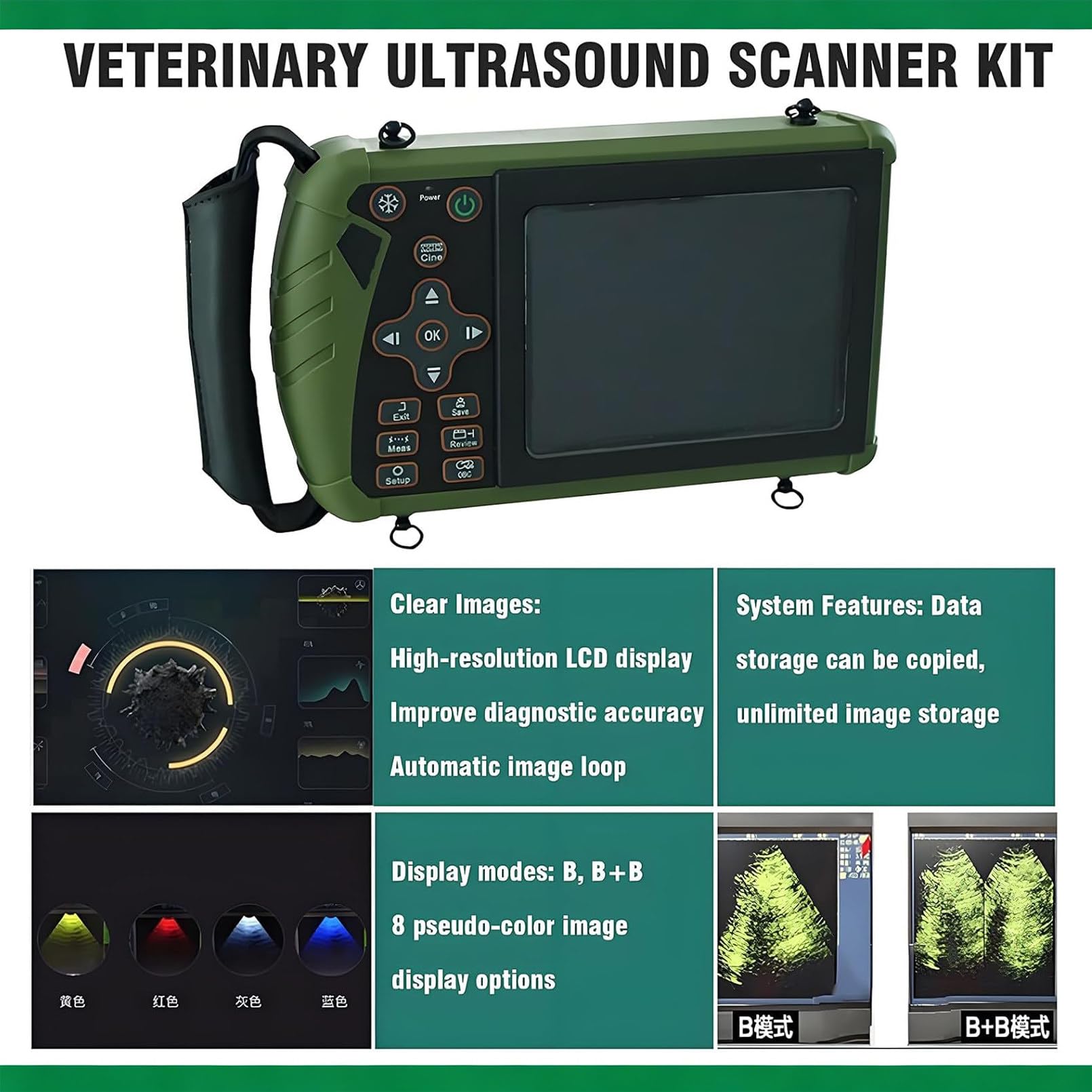 Scanner portatile a ultrasuoni animali, diagnostica veterinaria della gravidanza con sonda convessa da 3,5 MHz per cani da pastore, gatti e maiali. Stima del numero di feti, battito cardiaco fetale