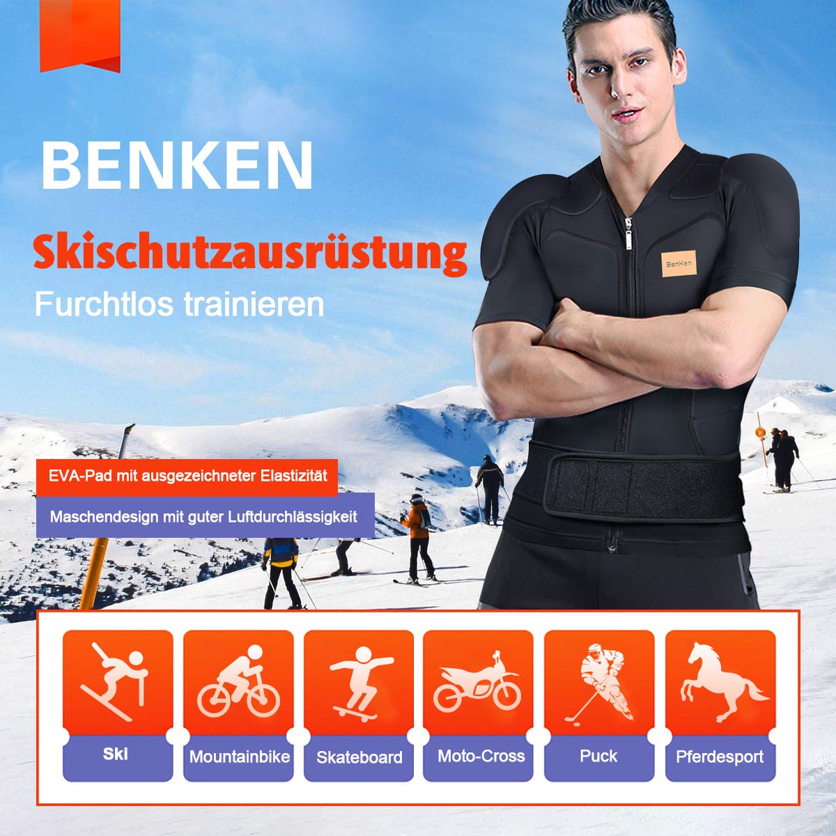 BenKen - Camisa Protectora para esquí, Snowboard, Moto Enduro, Chaqueta de protección Ajustable (Hombre y Mujer)