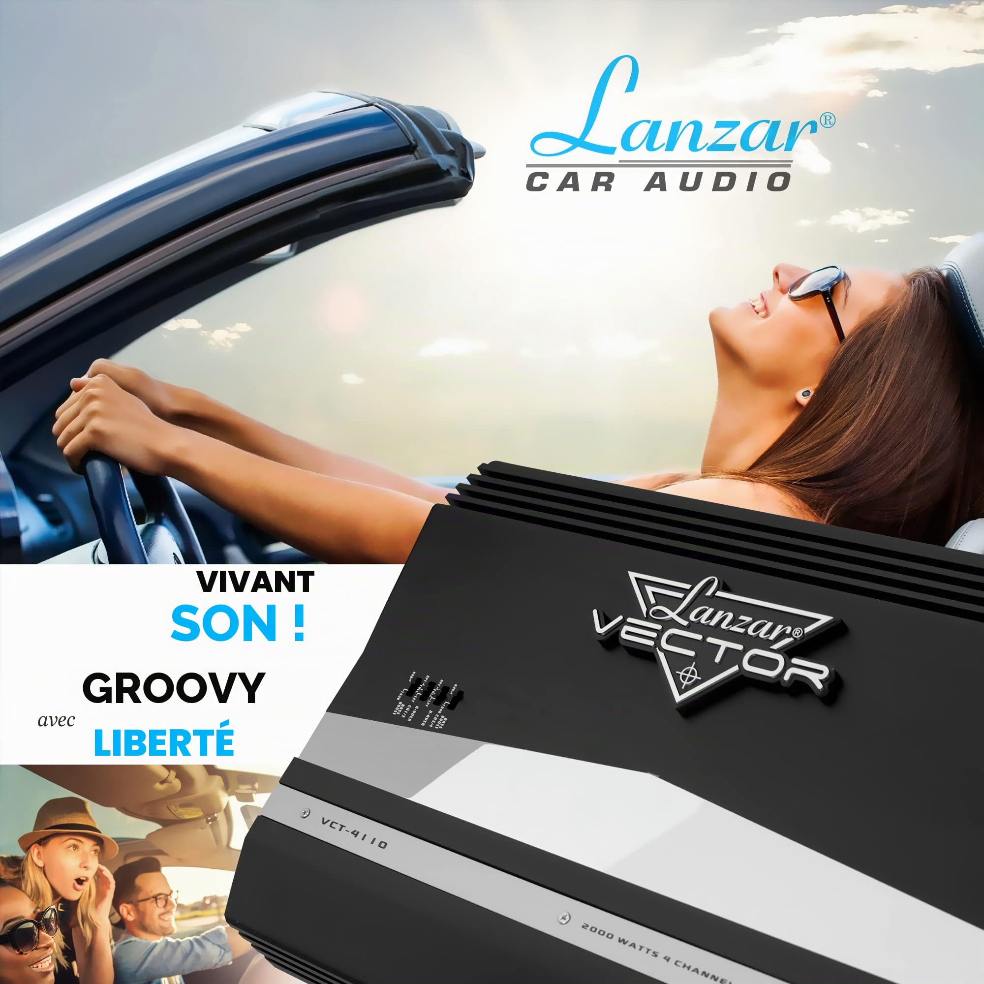Lanzar VCT4110 4.0 Voiture Avec fil Noir, Blanc amplificateur audio - Amplificateurs audio (4.0 canaux, 500 W, 0,1%, 95 dB, 0 - 18 dB, 400 W)