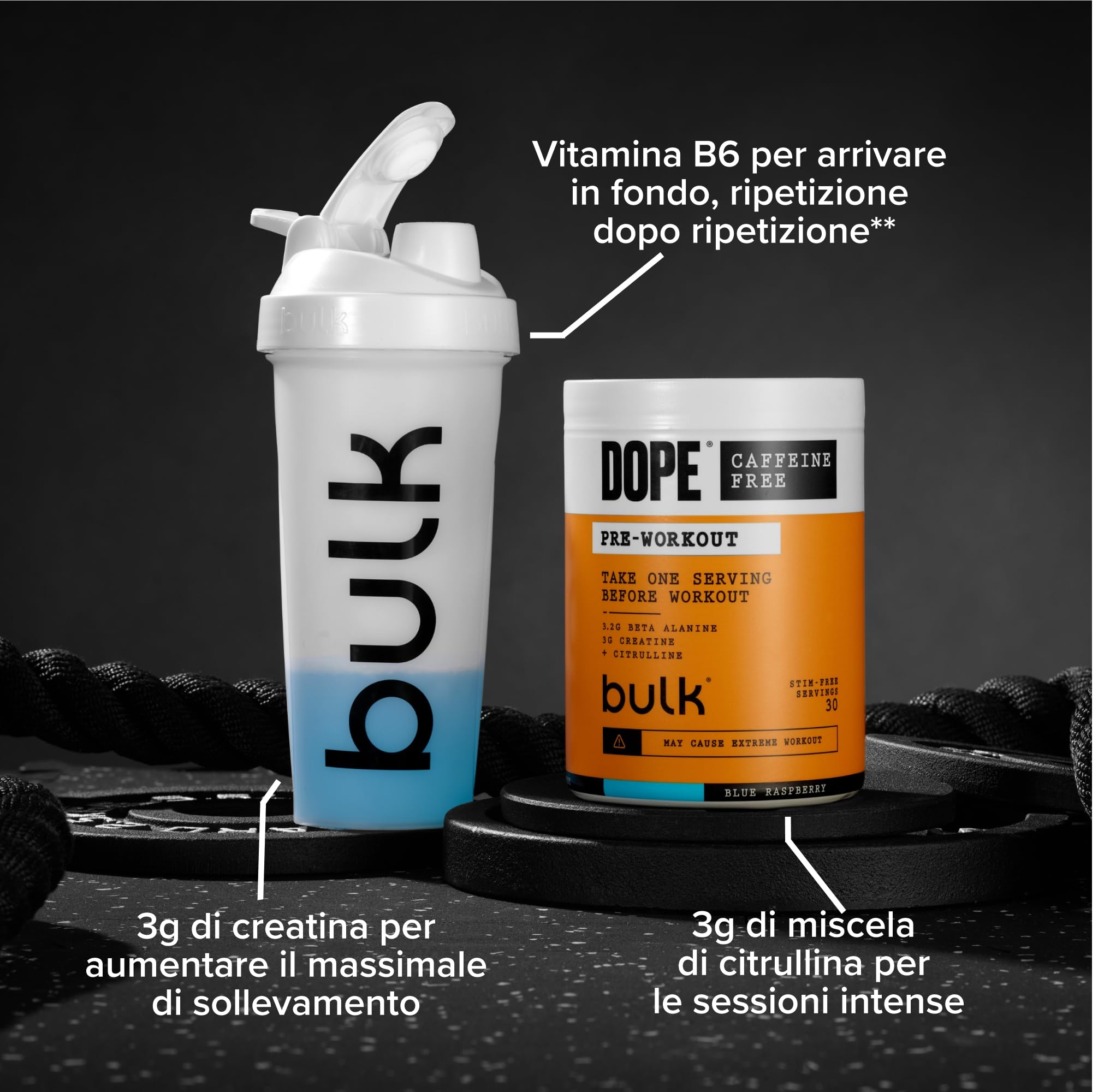 Dope Polvere Pre-Workout Senza Caffeina | Strawberry Lime | 510g | 30 Porzioni | Senza Stimolanti | 3,2g Beta Alanina | 3g Creatina | Miscela Citrullina AAKG | Vitamina B6 | Potenza, Resistenza