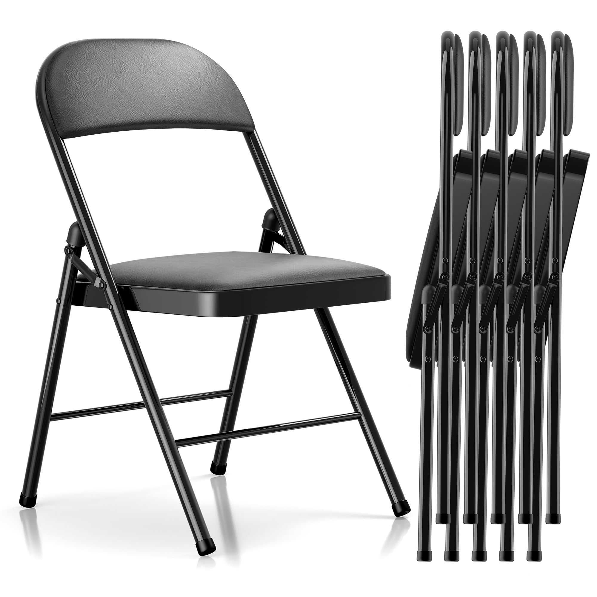 LUCKPRO 6 Pack Folding Chairs with Paded Cushion - Metal Chair with Sturdy Steel Frame 450lb Capacity and Comfortable Seat Heavy Duty Foldable Chair