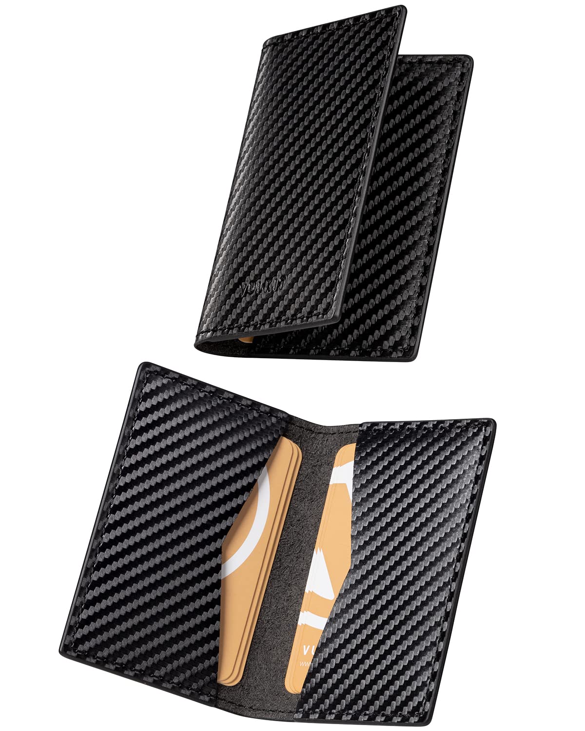 VULKIT Leather Business Card Holder 2 Sided Slim Business Name Card Organizer for Men or Women, Up to hold 20 cards(Carbon Black)