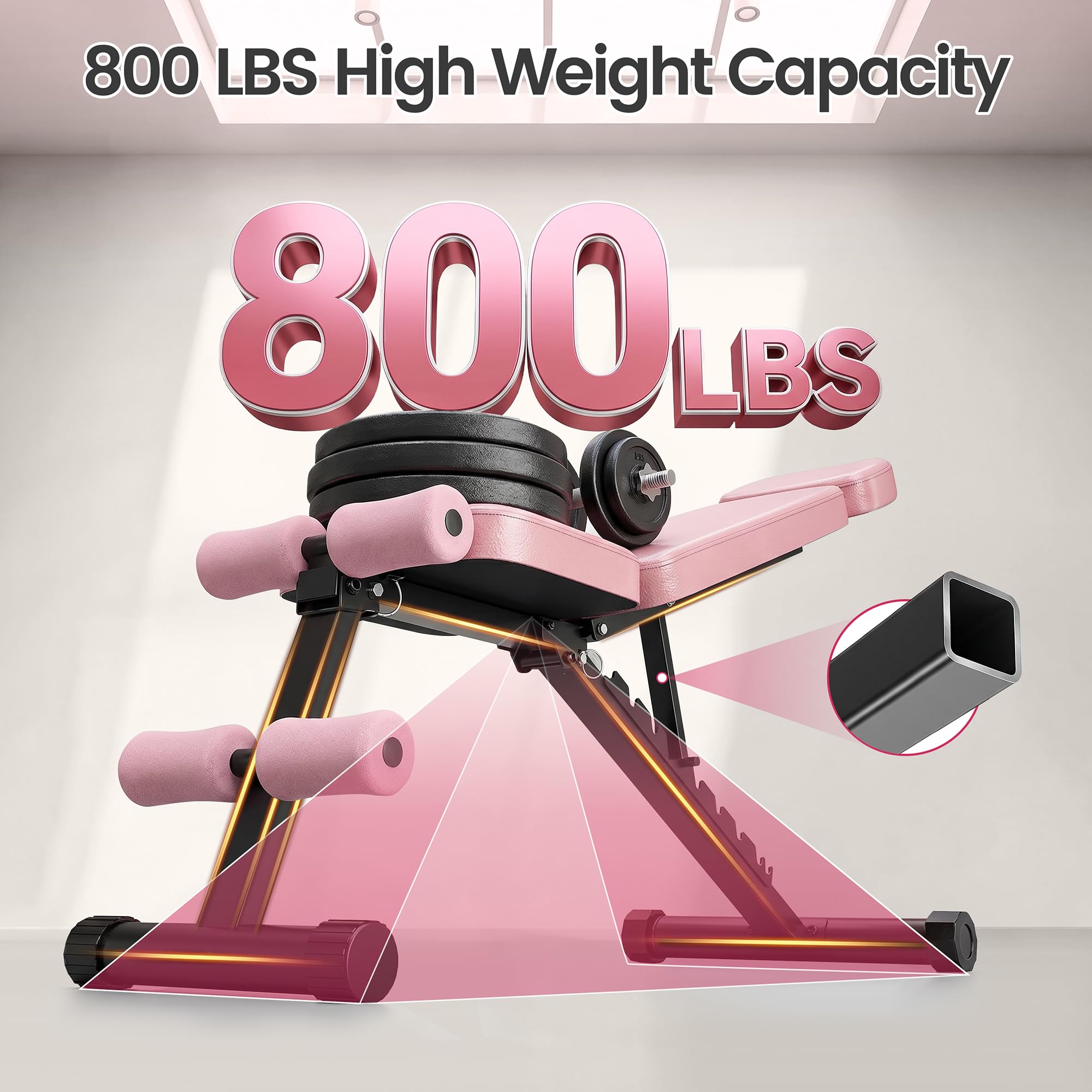 Foldable Weight Bench 800LBS, Adjustable Workout Bench with 10 Backrest Positions & Extended Headrest, Incline Decline Flat Bench Press for Home Gym Small Space Strength Training