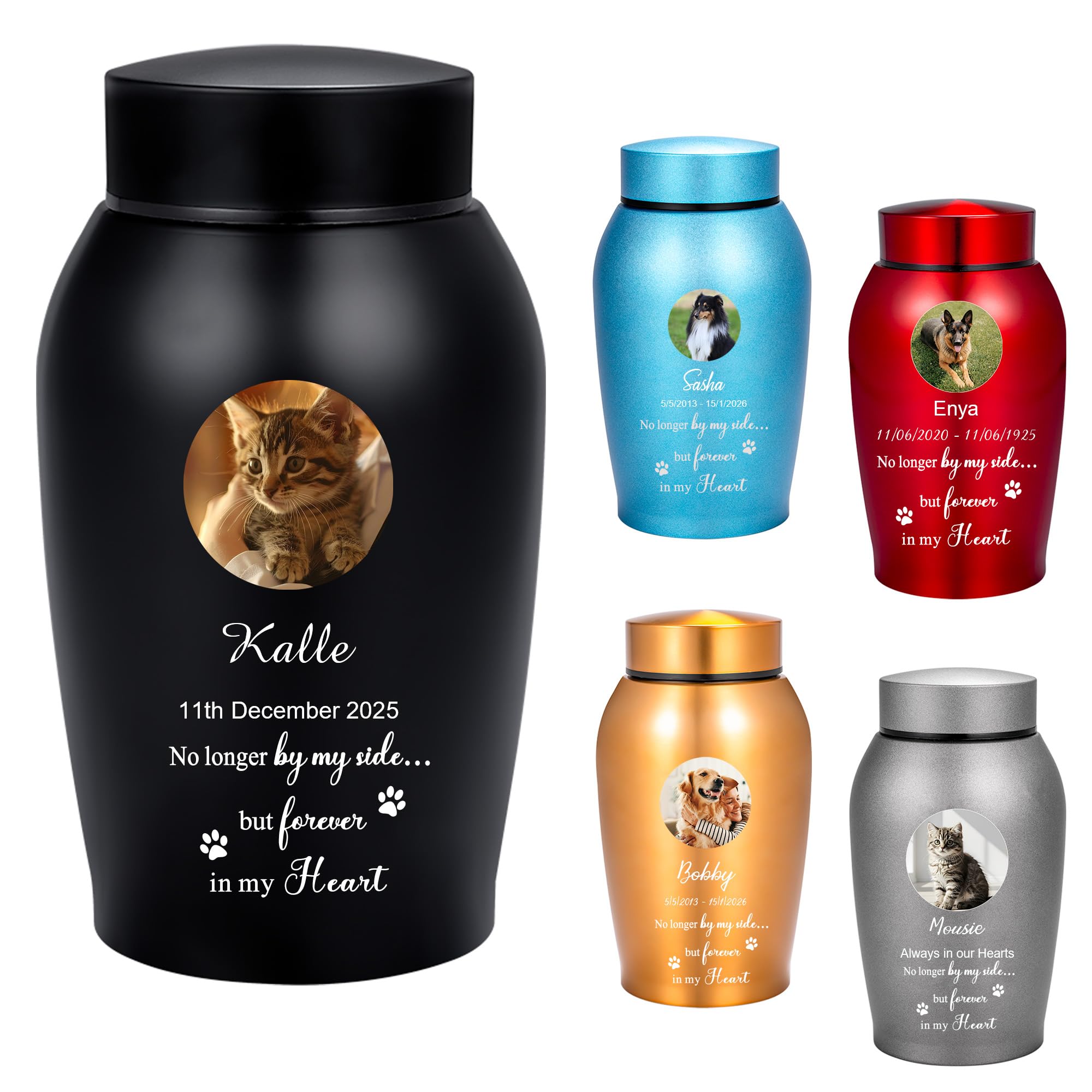 "No Longer by My Side" Personalised Memorial Urn, Stainless Steel Cremation Keepsake with Custom Photo & Name, Airtight Vase for Pet Dog, Cat or Human Ashes Division