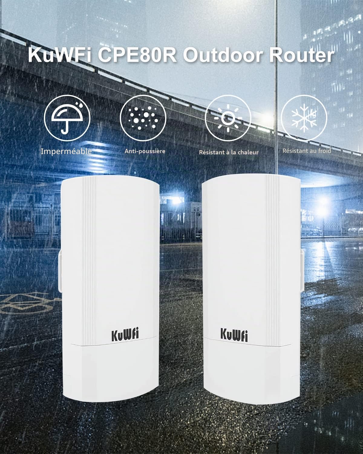 KuWFi Point d'accès WiFi 2-Pack 900Mbps Kit Longue portée intérieur-extérieur Point à Point sans Fil CPE Prend en Charge la Solution de Distance de Transmission de 2-3KM pour PTP, PTMP