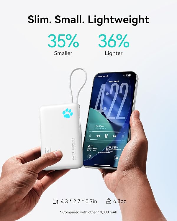 INIU Portable Charger, Slim 45W 10000mAh Power Bank with Build in USB-C Cable for Travel, Fast Charging USB C in&Out Battery Pack, External Phone Charger for iPhone 17 16 15 Samsung S25 S24 Google etc by INIU - Image 3