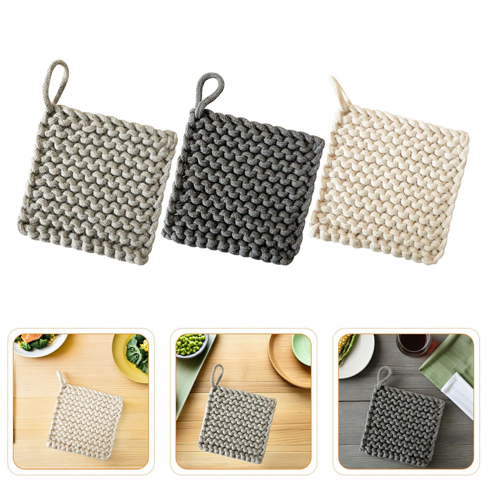 Set 3 Pezzi Presine la Cucina in Cotone Fatto a Mano, Quadrate e Resistenti al Calore, per Eventi di Ristorazione e Uso Quotidiano in Cucina