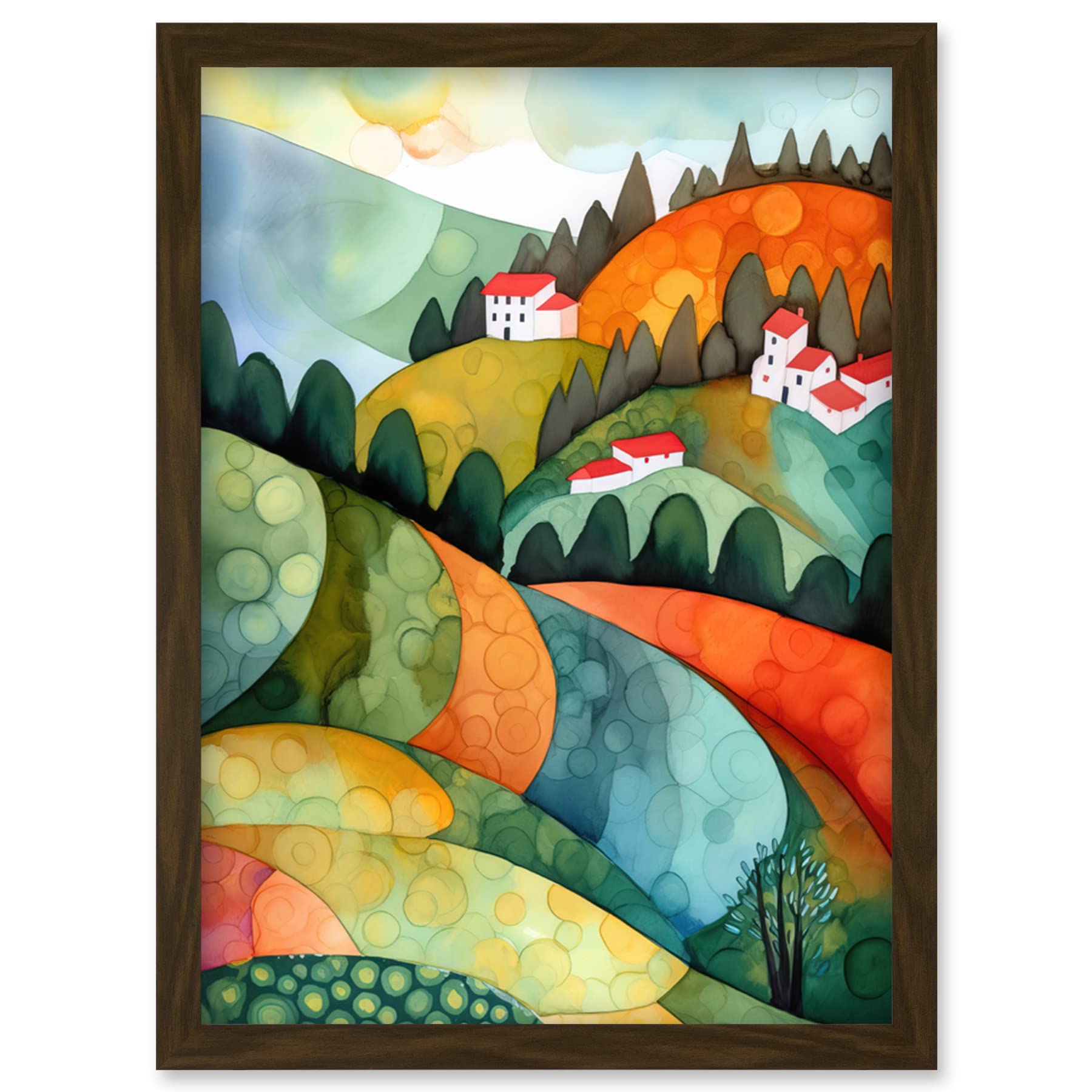 A4 Framed Folk Art Print - Countryside Of Florence Italy - Artery8
