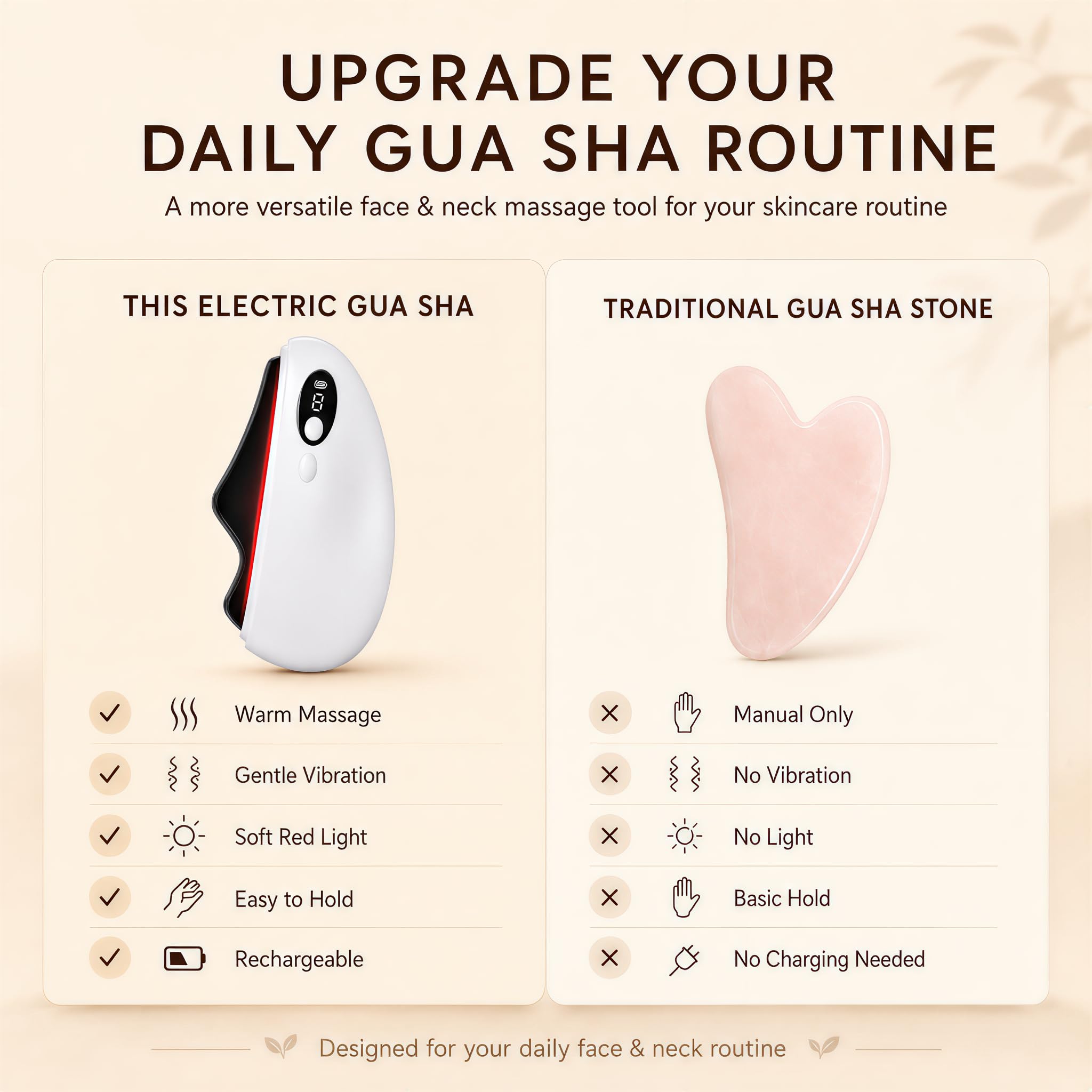 Masajeador facial eléctrico Gua Sha, herramienta de masaje facial y cuello con luz roja suave, borde de piedra Bian, 9 niveles de calor, 3 modos de vibración, pantalla LCD, herramienta recargable Gua