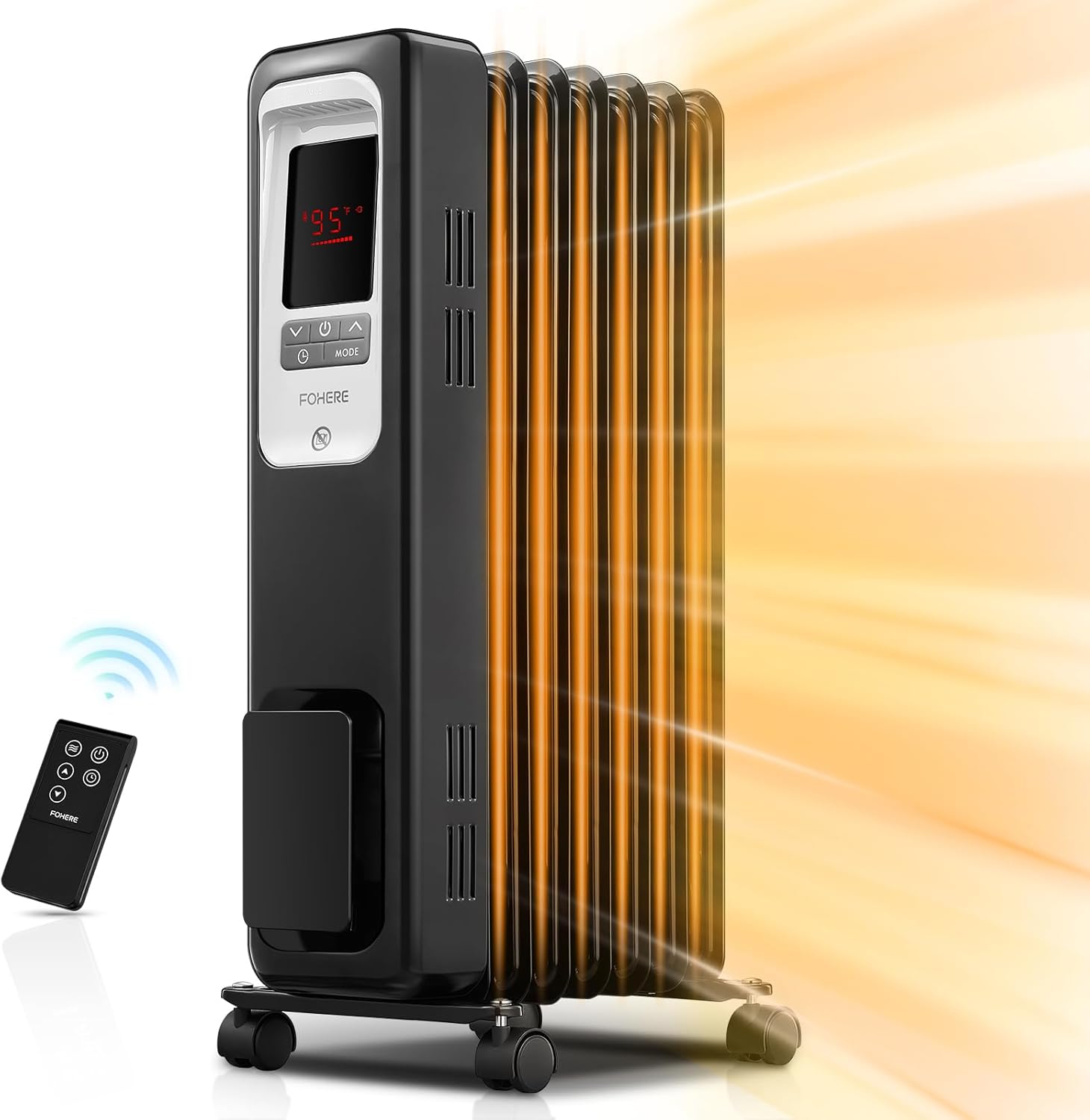 Product image of FOHERE Oil Filled Radiator Heater for Indoor Use Large Room, Safe with Thermostat, 1500W Quiet Energy Efficient Space Heater with Remote, 4 Modes, 24H Timer, Overheat Protection, Black