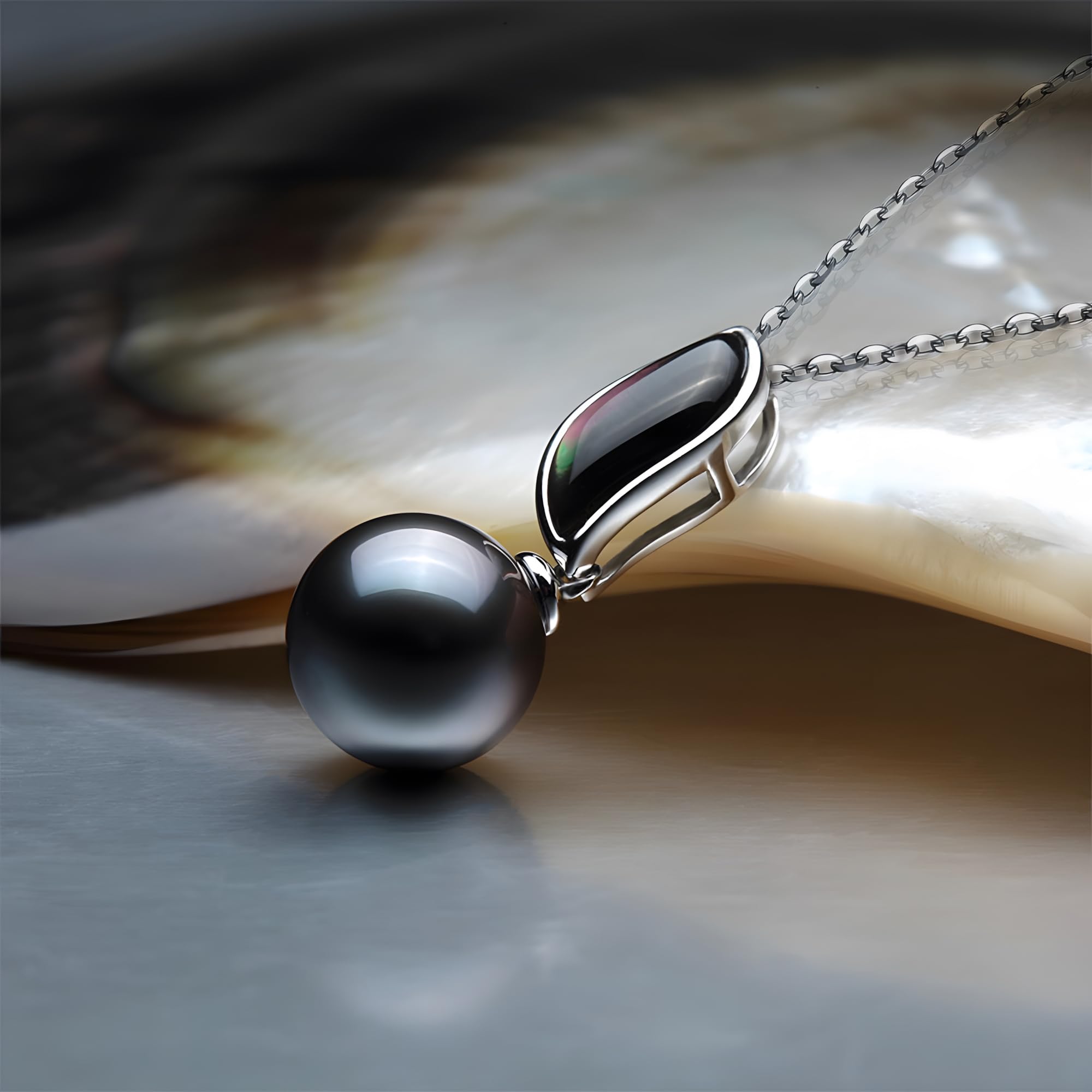 Viki Lynn Halskette mit Perlen-Anhänger, Flamme D'Amour, Tahitiperle, für Damen, aus Aufzucht, Schwarz 9–10°mm, Klasse AAA, Silber 925/1.000, Größe 45°cm