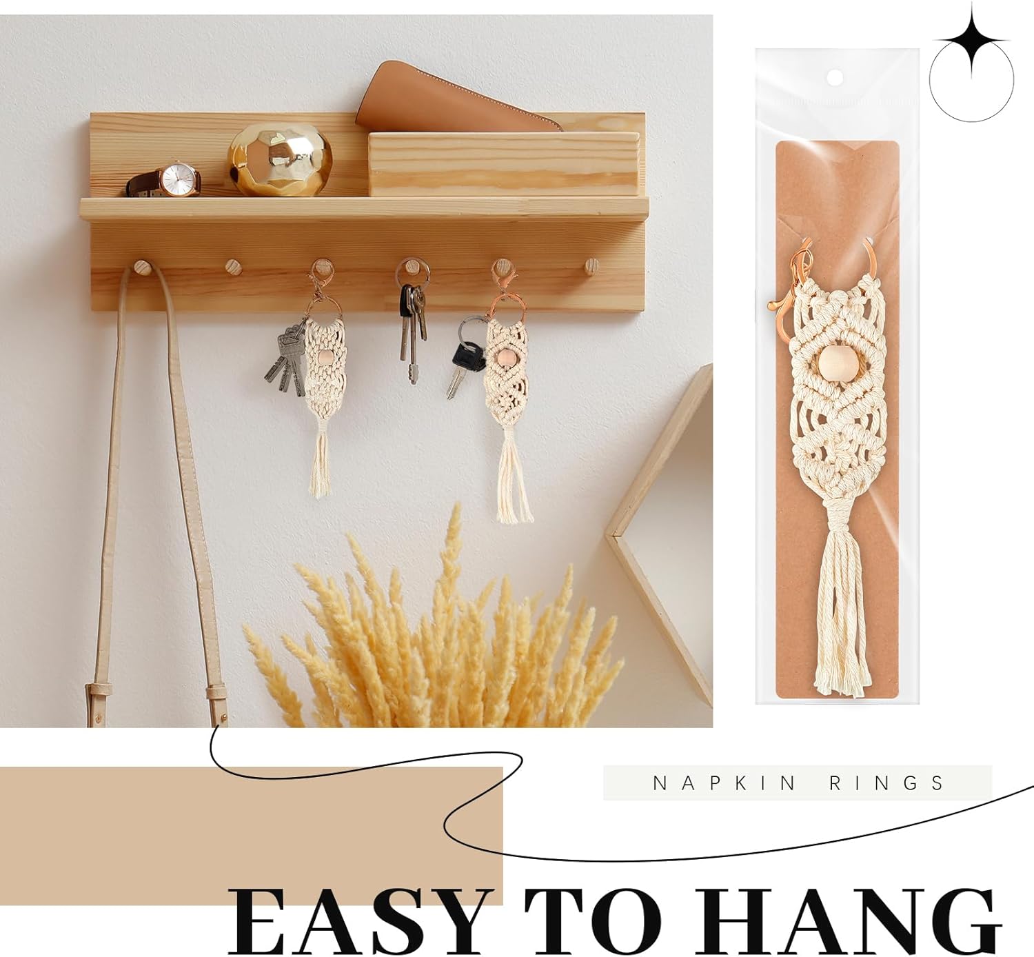 36 Set Boho Macrame Keychain Bulk Mini Bag Macrame Charms Handcrafted with Aesthetic Tassel and Kraft Tags for Car Key Purse Wallet Birthday Wedding Party Favors Gift - Image 6