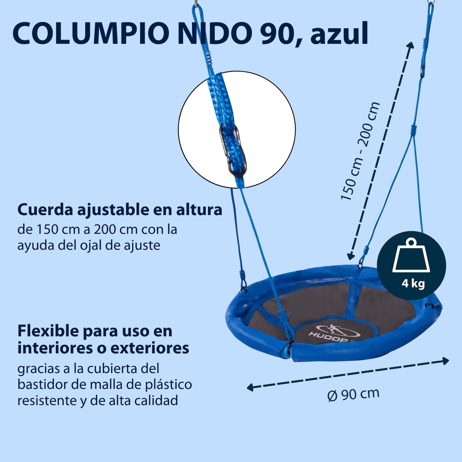 HUDORA Nido de Columpio 90 - Columpio Nido de plástico para hasta 100kg - Columpio Colgante de 90cm de diámetro para Interior y Exterior