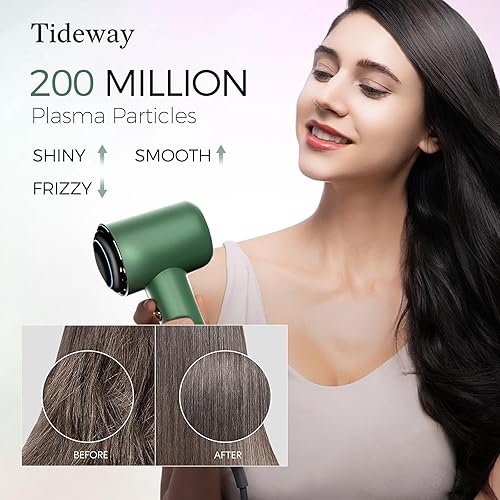 Miniatura 3 de Tideway Secador de pelo profesional de alta velocidad iónico 110,000 RPM, secador de pelo compacto con difusor magnético, secado rápido con motor