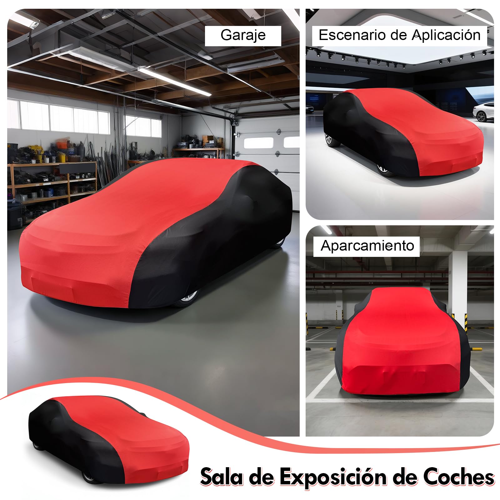 Funda Coche EláStica Interior, Funda para Coche Universal para Deportivo, SUV Mediano, Dedán de Lujo, Transpirable y a Prueba de Polvo, Suave y CóModo, Ajustado, Negro y Rojo, XL