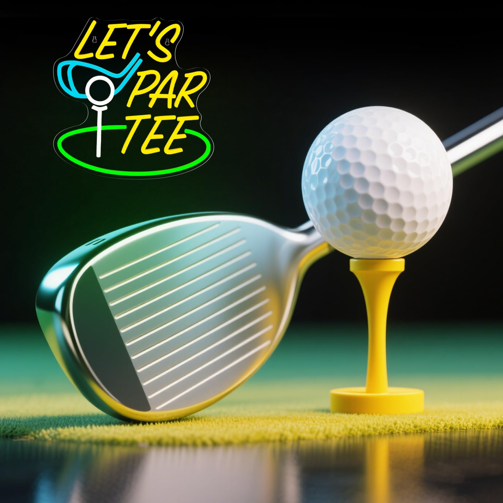 Neonowy znak golfowy Let's Par Tee, dekoracja ścienna, ściemniana, zasilana przez USB, LED, do klubu golfowego, sportu, na siłownię, do baru, biura, sypialni, męskiej jaskini, na imprezę, prezenty