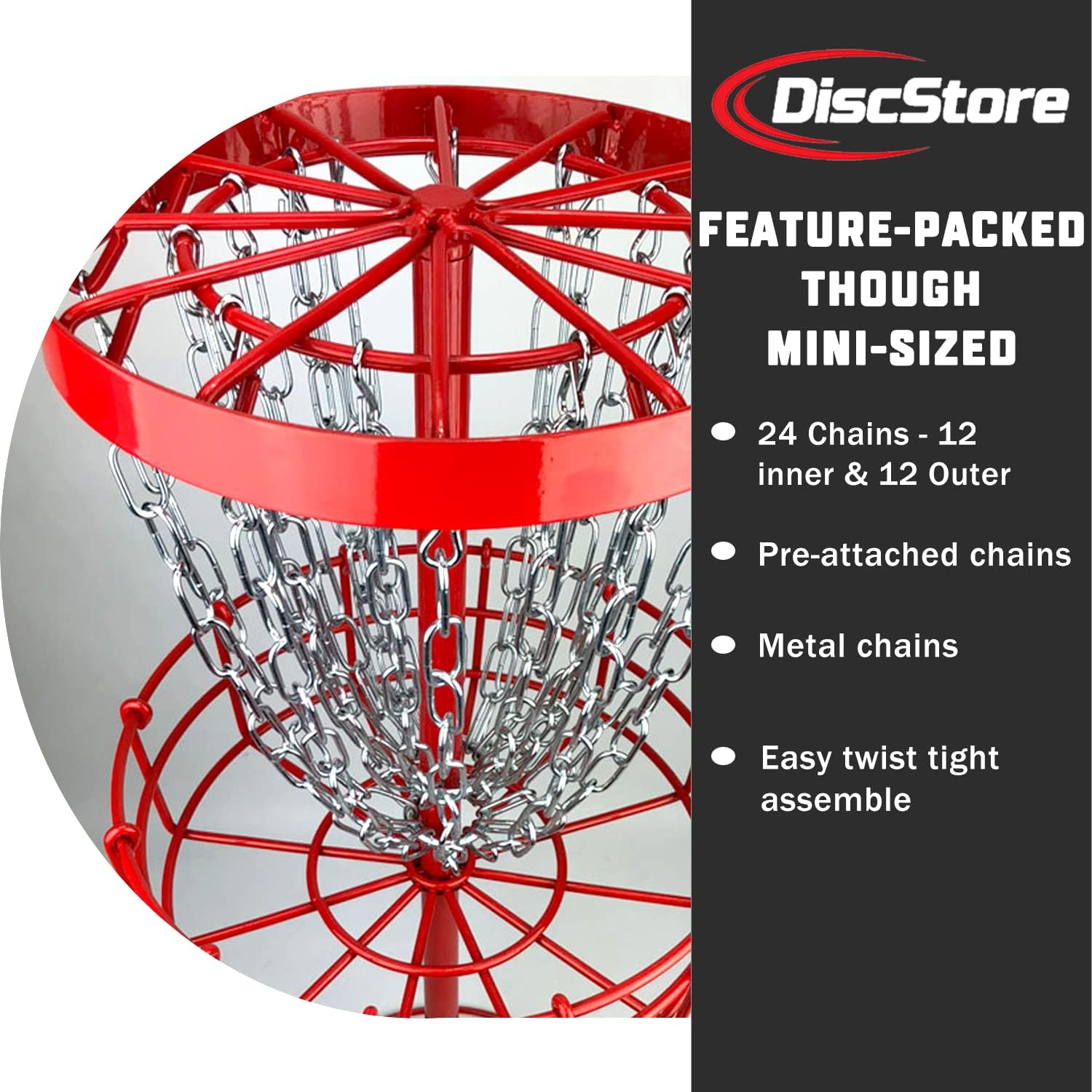 DiscStore GrowTheSport Mini Disc Golf Basket, 24-Chain Flying Disc Golf Baskets, PDGA Championship-Level Approved Disc Golf Basket, Reinforced Mini Disc Golf Baskets, Disc Golf Accessories - Mini