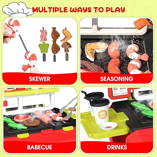 Miniatura 4 de Juego de parrilla para niños, parrilla de juego de barbacoa de simulación, juego de cocina interactivo, parrillas de juguete de cocina portátiles