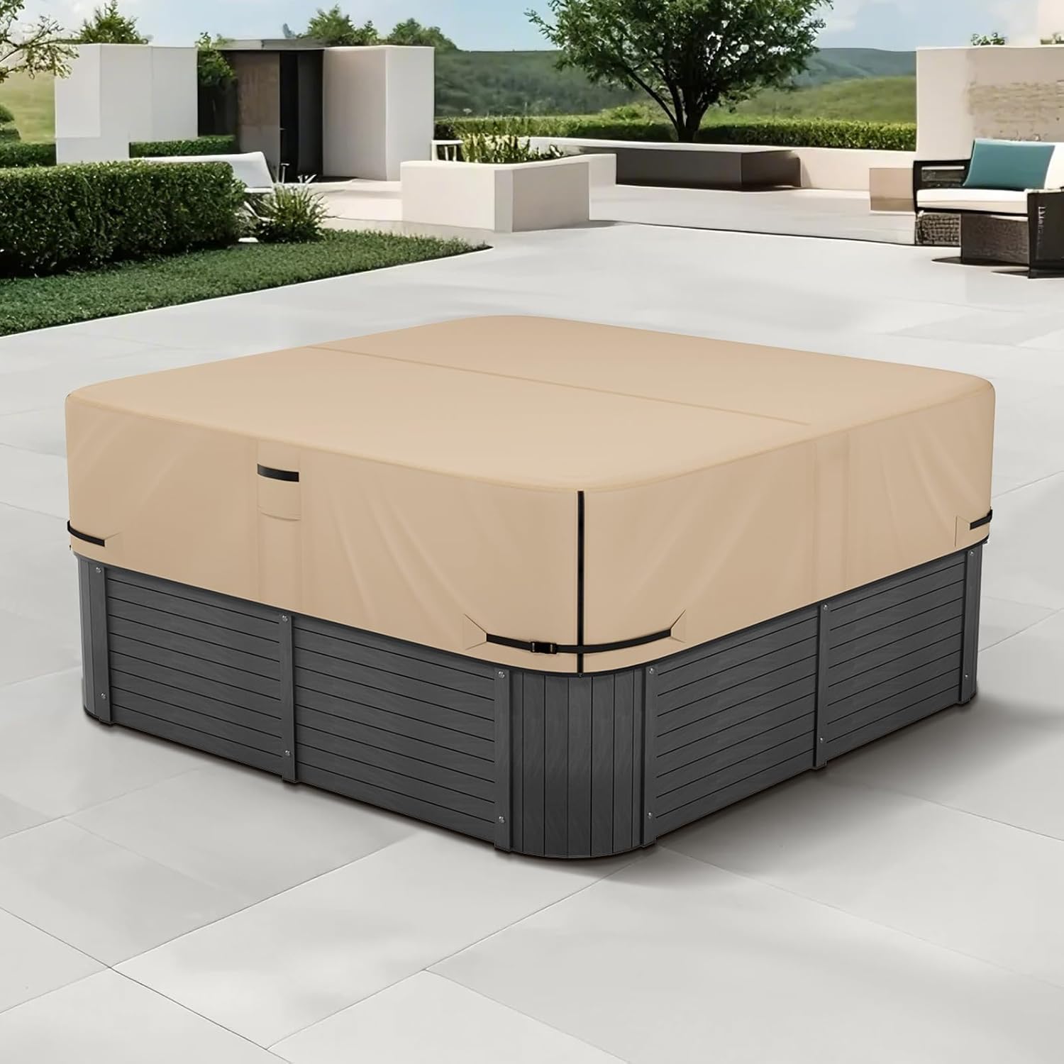 VEVOR Outdoor Hot Tub Cover, 85 x 85 x 20 Inch Weatherproof and Waterproof Hot Tub Cover Protector, 600D Heavy Duty Oxford Fabric and 950N Tearing Strength, Square Spa Covers for Hottub, Brown