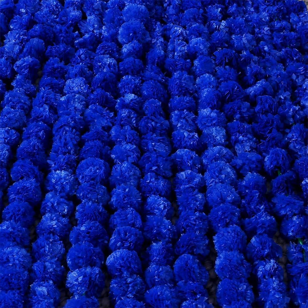 ONE BEST DEAL OBD 5 x Artificial Marigold Flowers Faux Garland Flowers 5 Feet Indian Marigold Garland for Diwali Pooja Decoration Traditional Wedding Home Mehndi Decor & Outdoor Party (Blue)