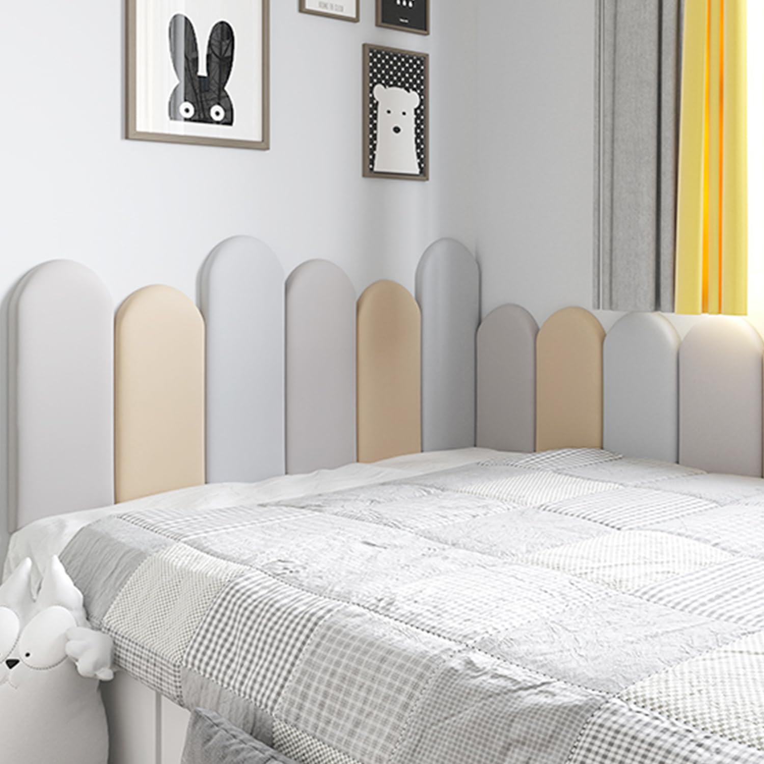 ZZYK Upholstered Wall Panels,Wall Mounted Headboards Anti-Collision Soft Wallpaper,Peel And Stick Headboard,Wall Covering for Kids Headboard 19.6" X7.8",Gray1,4 pieces
