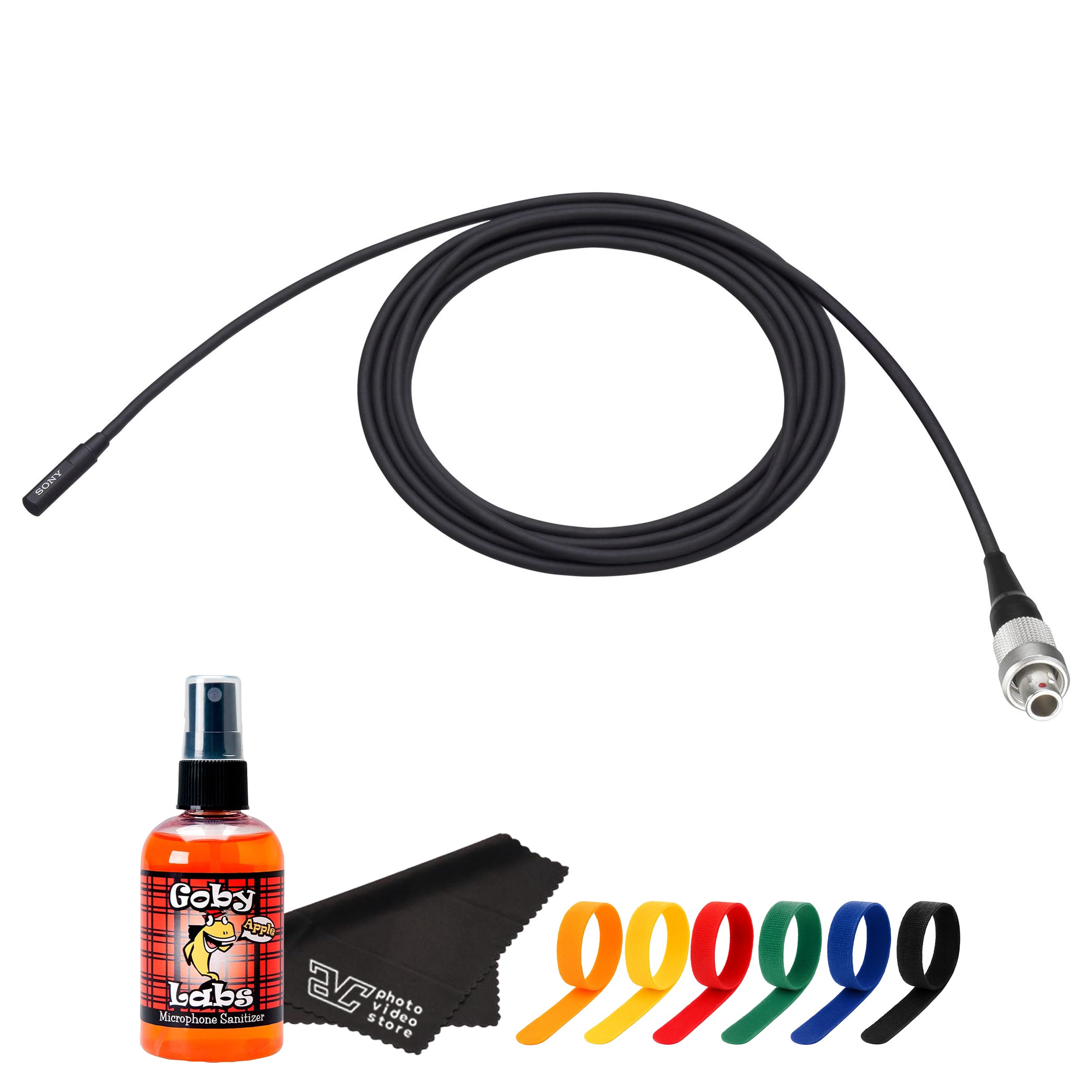 Sony ECM-90LM Ultra-Compact Dual-Diaphragm Electret Condenser Microphone – Professional Lavalier Mic for Film, Broadcast, Theater, & Interviews + Cable Ties + Microfiber Cloth + Microphone Cleaner