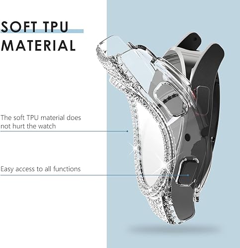 Miniatura 2 de Surace Funda de TPU suave para Galaxy Watch 5 y Galaxy Watch 4 de 1.575 pulgadas, protector de pantalla con diamantes de cristal brillante para