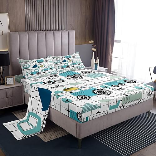 Feelyou Juego de sábanas de construcción para niñas y niños, tamaño individual, diseño de dibujos animados, excavadora, tractor, sábanas con