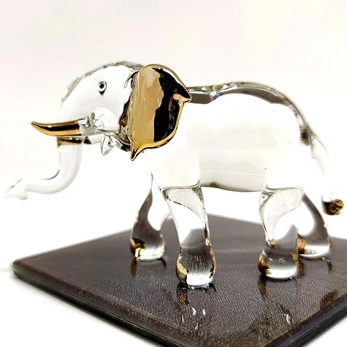 Figuras artísticas de elefante en miniatura de vidrio soplado a mano, animales coleccionables, decoración de regalo, tronco (4.5 pulgadas, oro