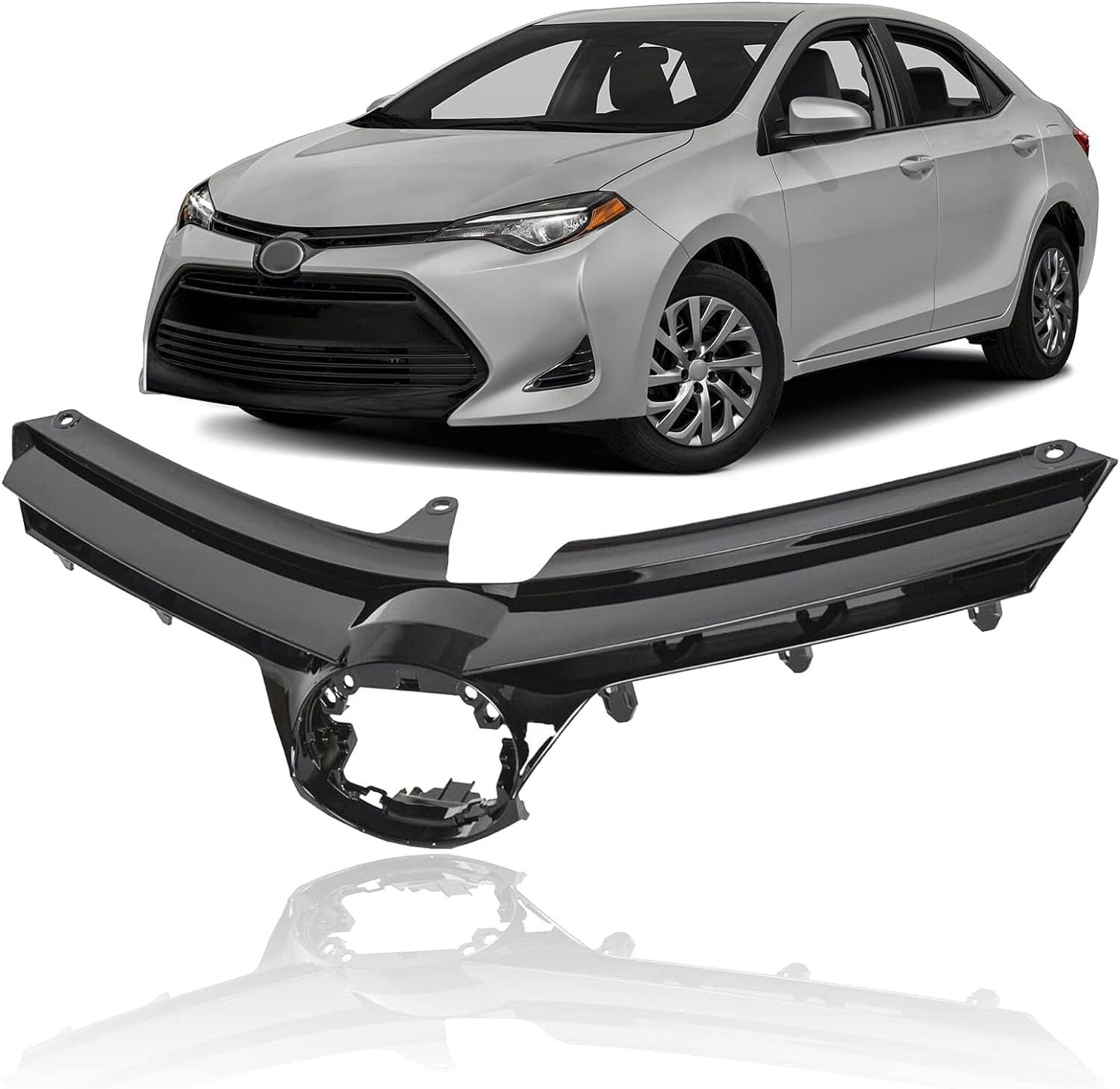 Front Bumper Upper Hood Grille Glossy Black Grill Assembly Replacement Compatible For 2017-2019 Toyota Corolla L/LE/XLE/LE Eco/CE/Base Models Sedan 5311102B00