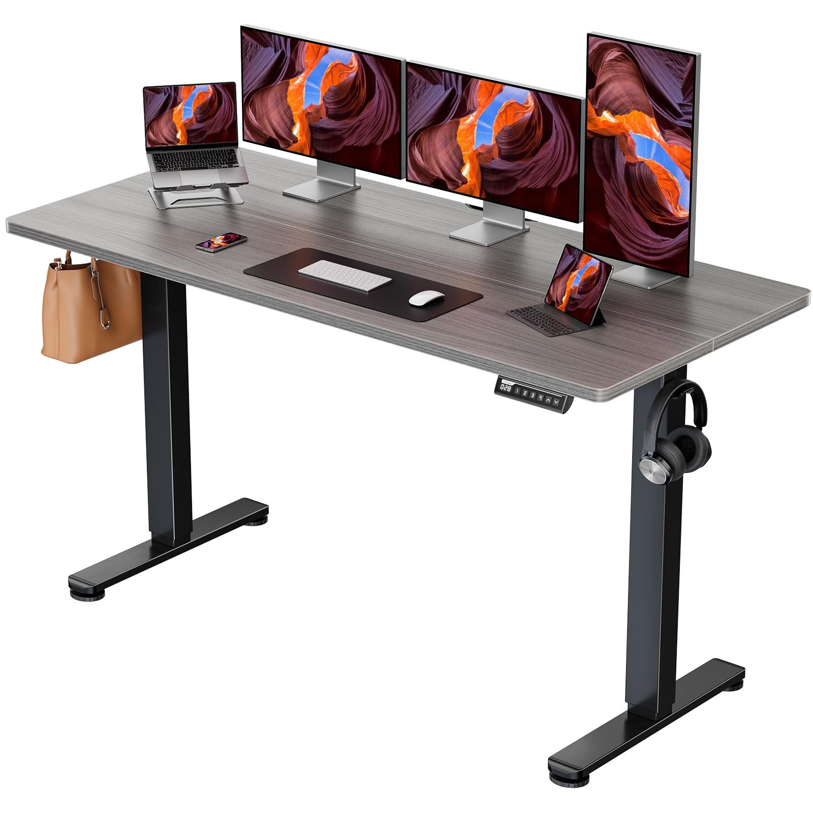 ErGear Height Adjustable Electric Standing Desk, 63 x 28 Inches Large Sit Stand up Desk, Large Memory Computer Home Office Desk with Two-Piece Desktop (Grey)